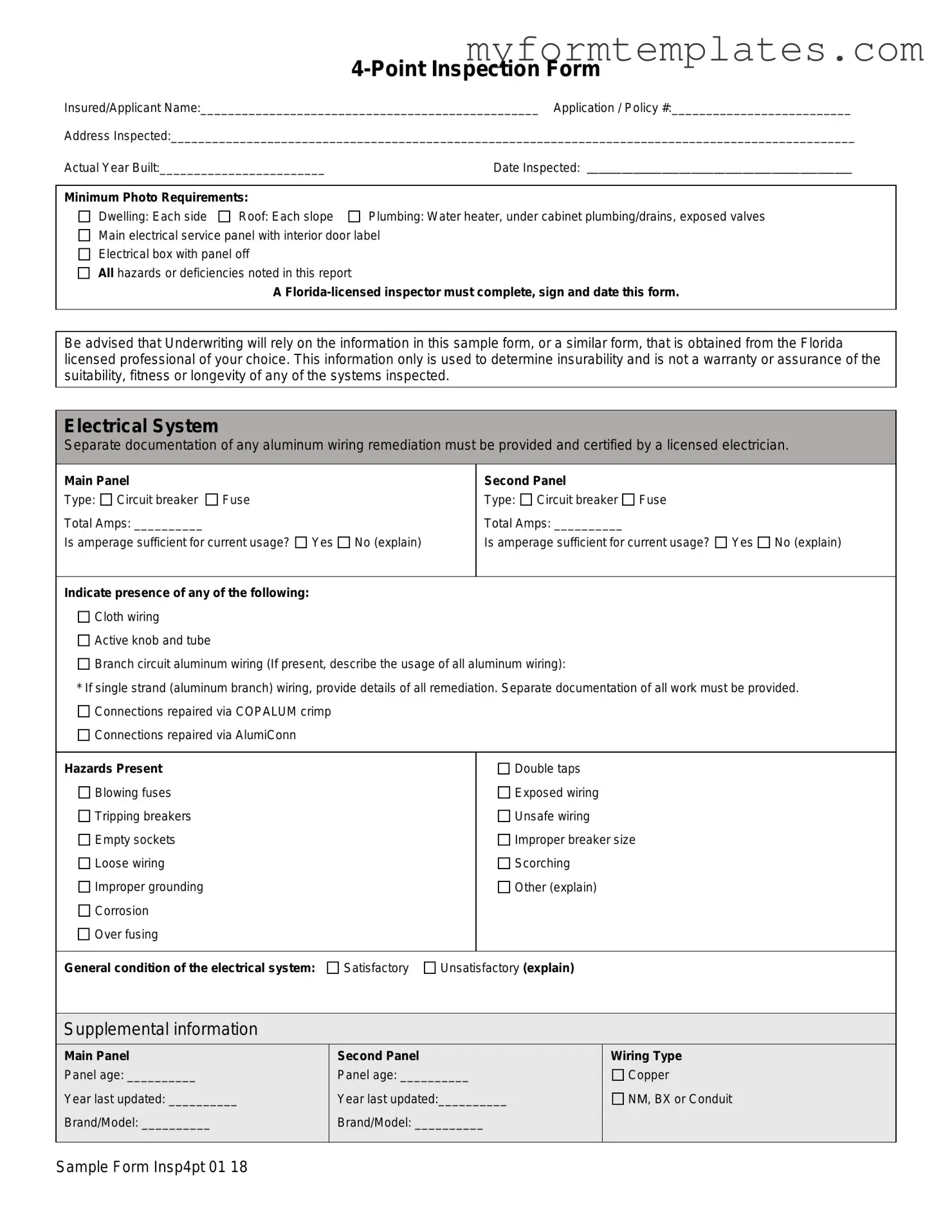 Official 4 Point Inspection Form in PDF