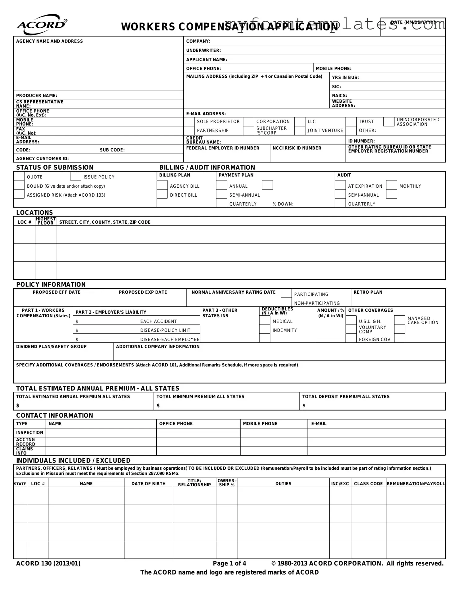 Official Acord 130 Form in PDF