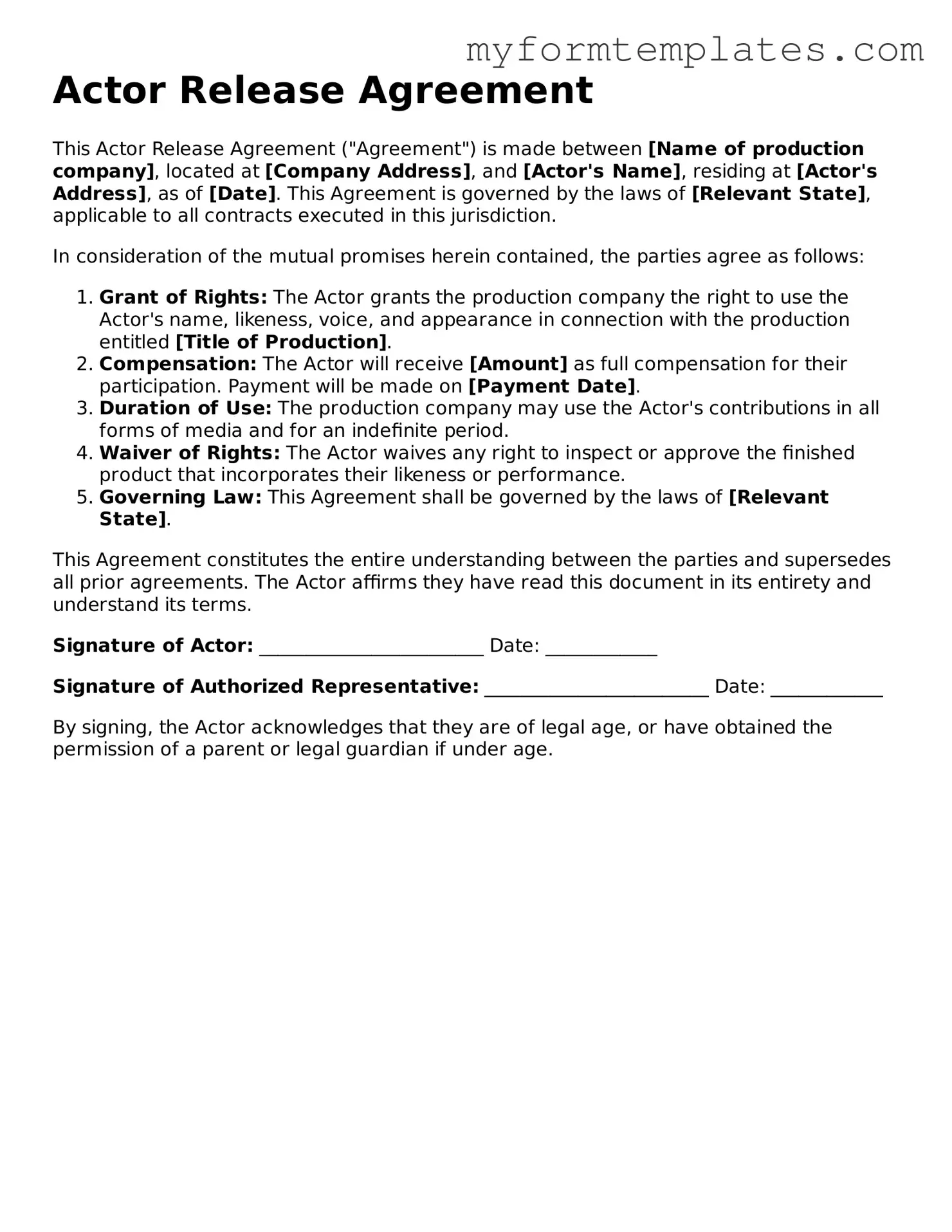 Actor Release Document