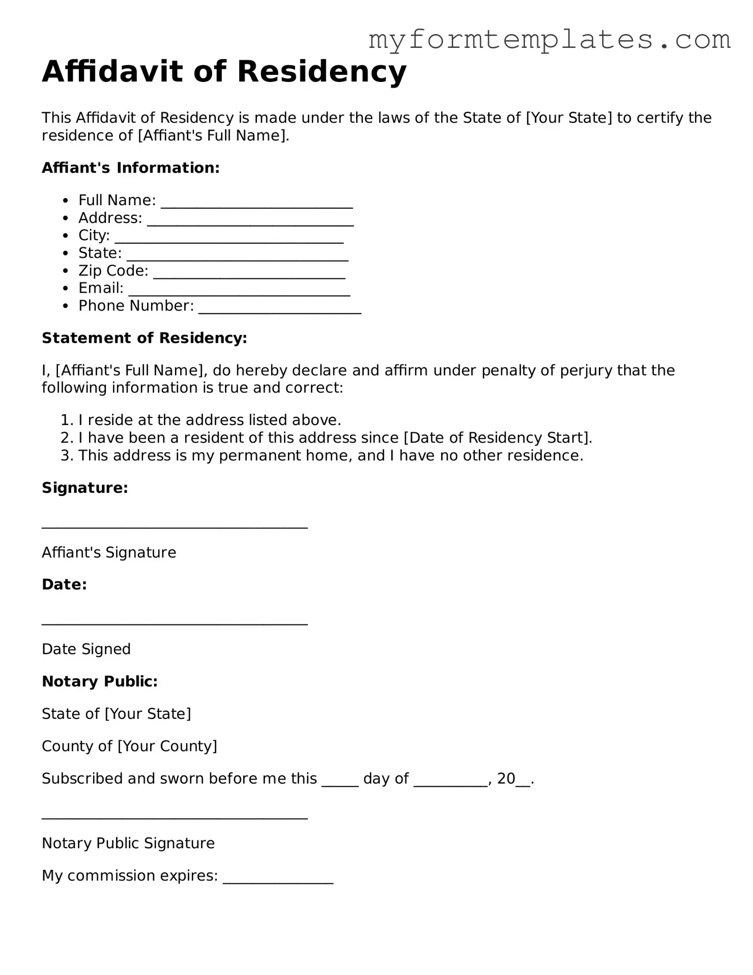 Affidavit of Residency Document