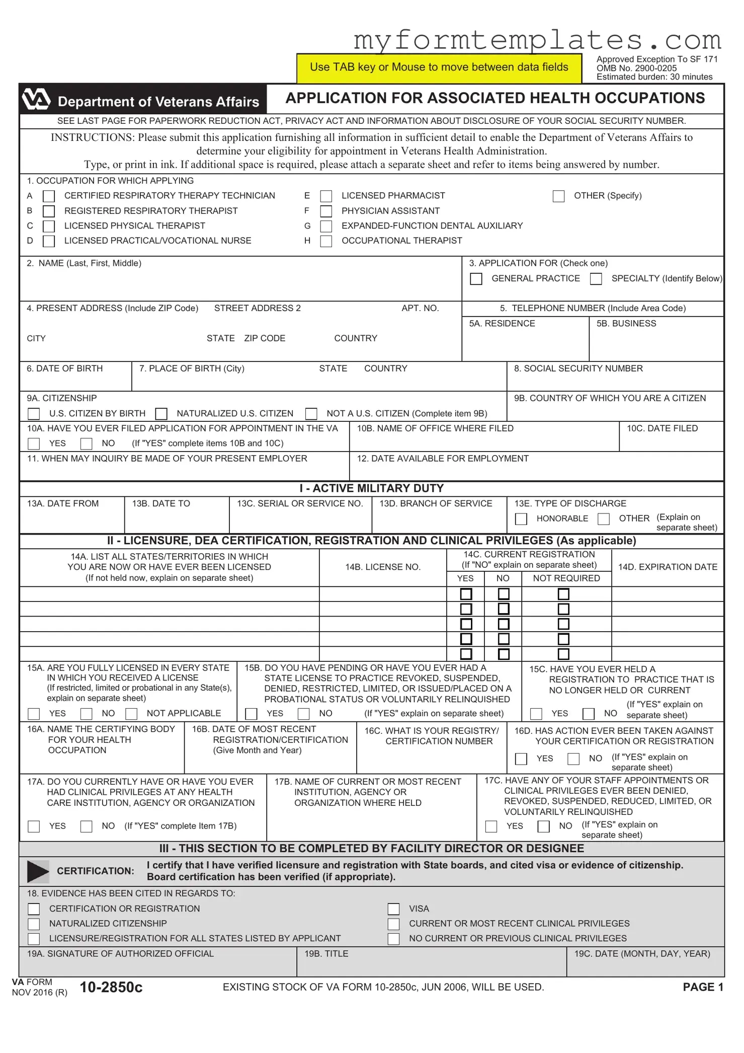 Official VA 10-2850c Form in PDF