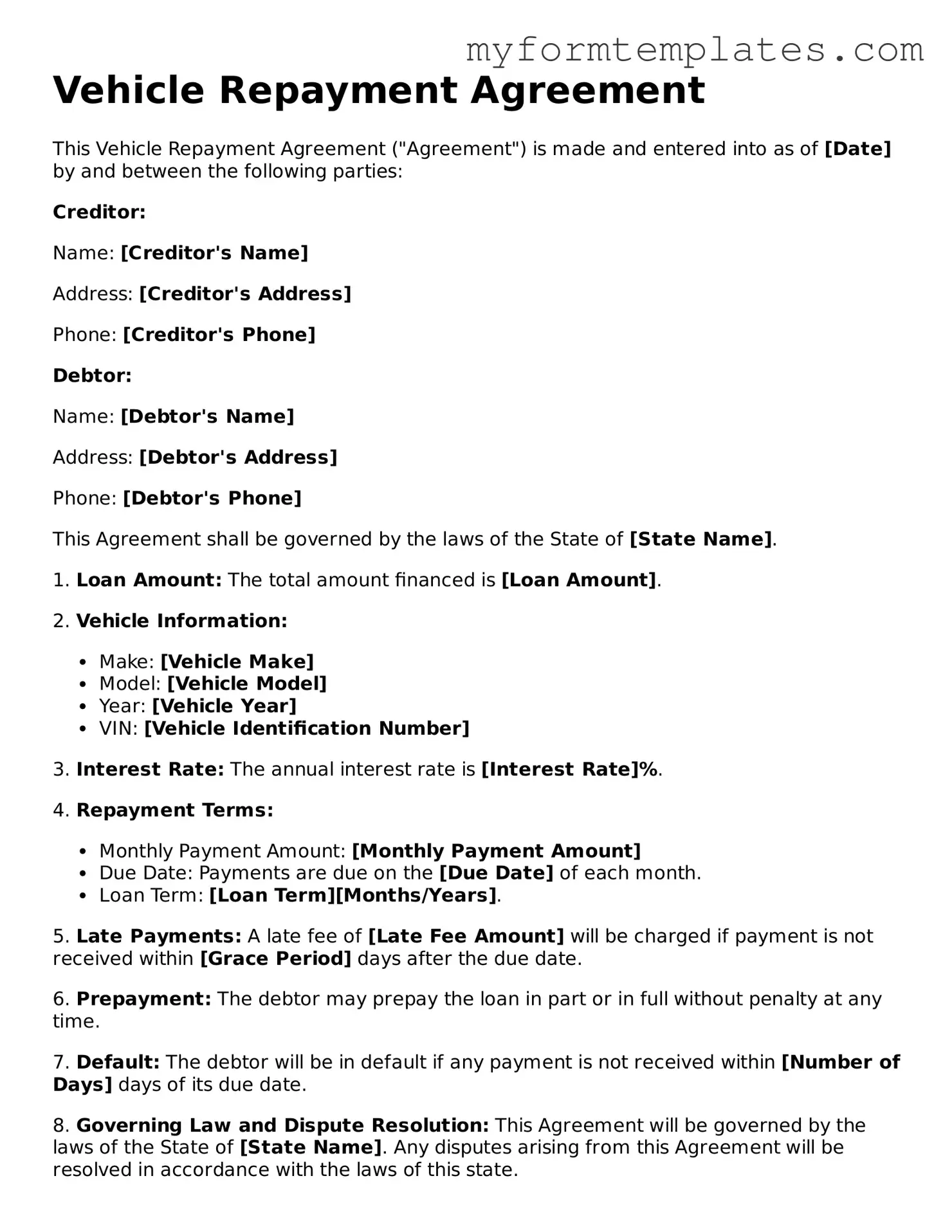 Vehicle Repayment Agreement Document