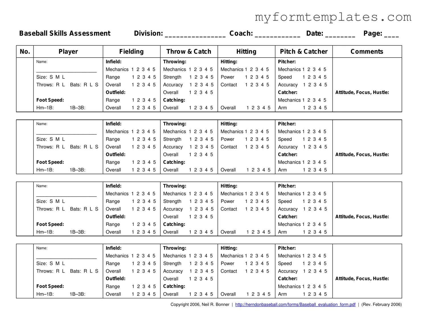 Official Baseball Assessment Form in PDF