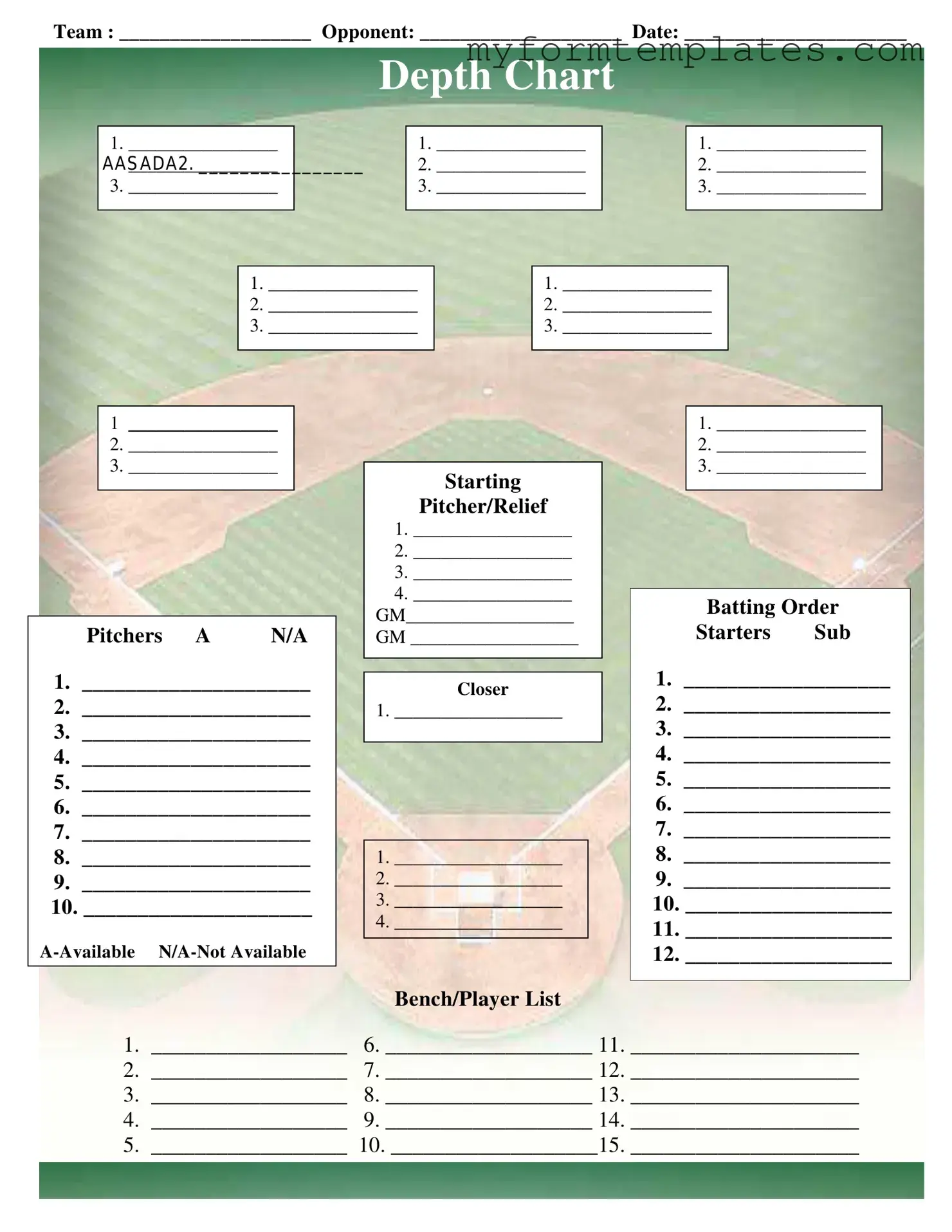 Official Baseball Field Lineup Form in PDF
