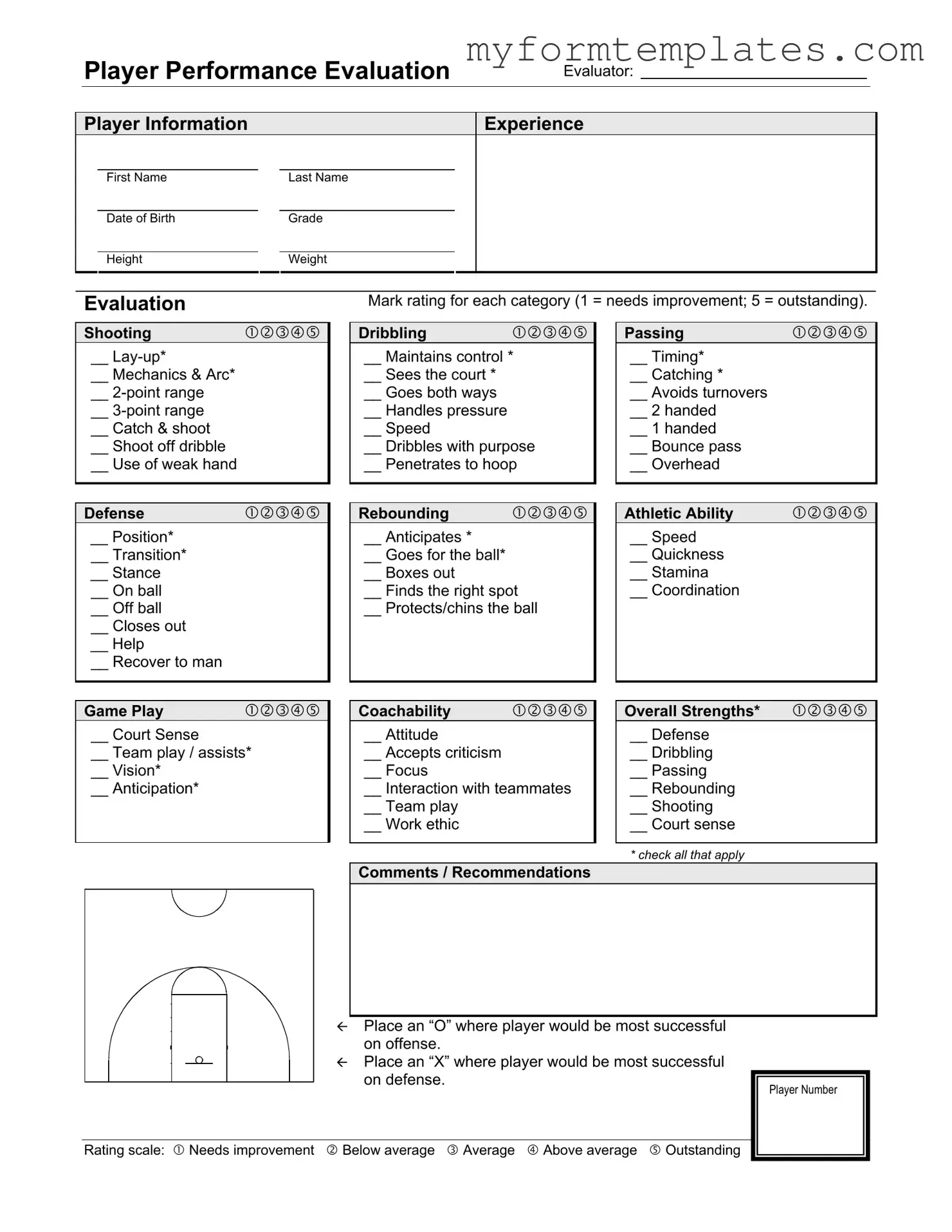 Official Basketball Evaluation Form in PDF