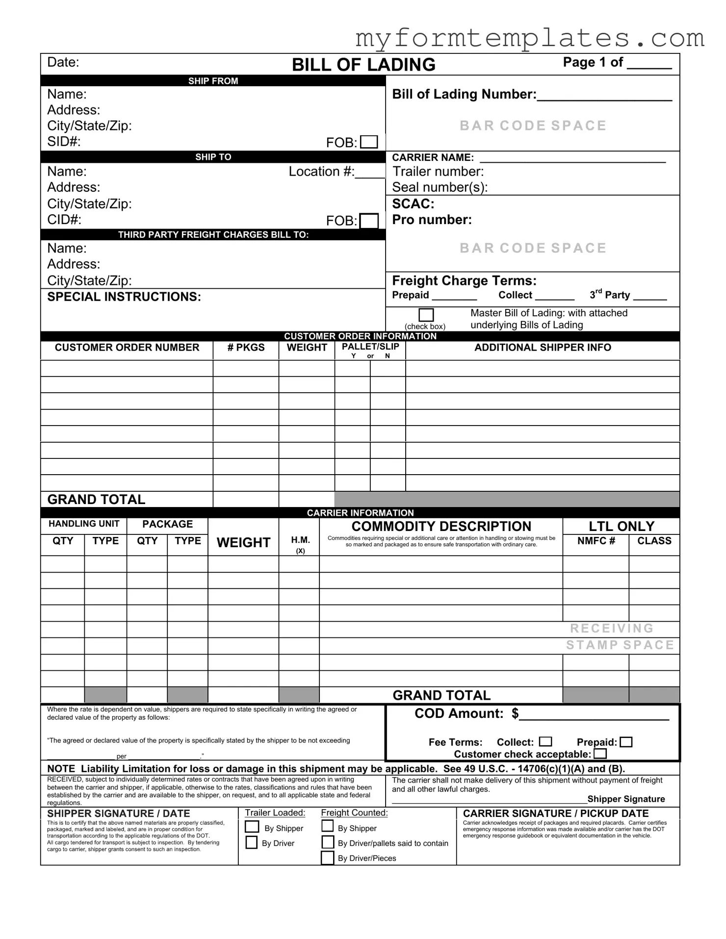 Official Bill of Lading with a Supplement Form in PDF