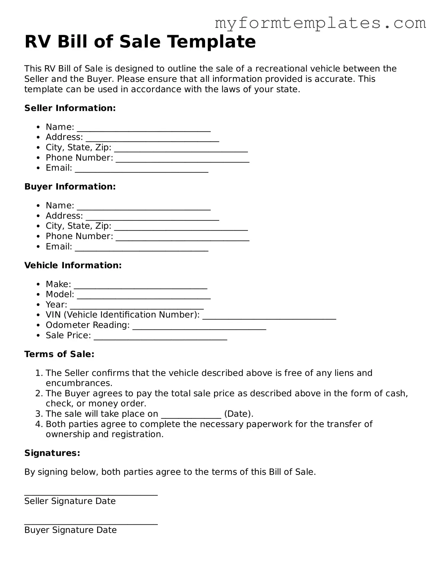 RV Bill of Sale Document