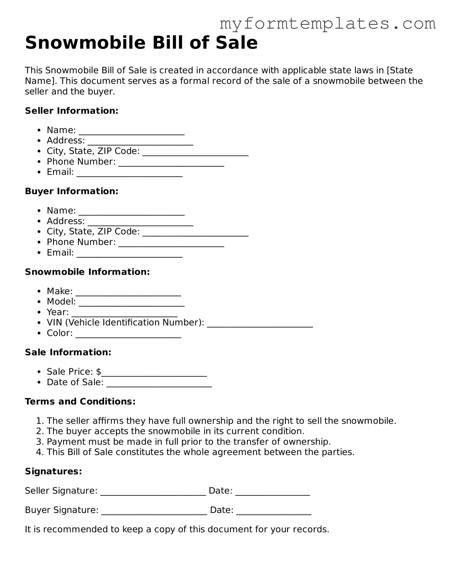 Snowmobile Bill of Sale Document