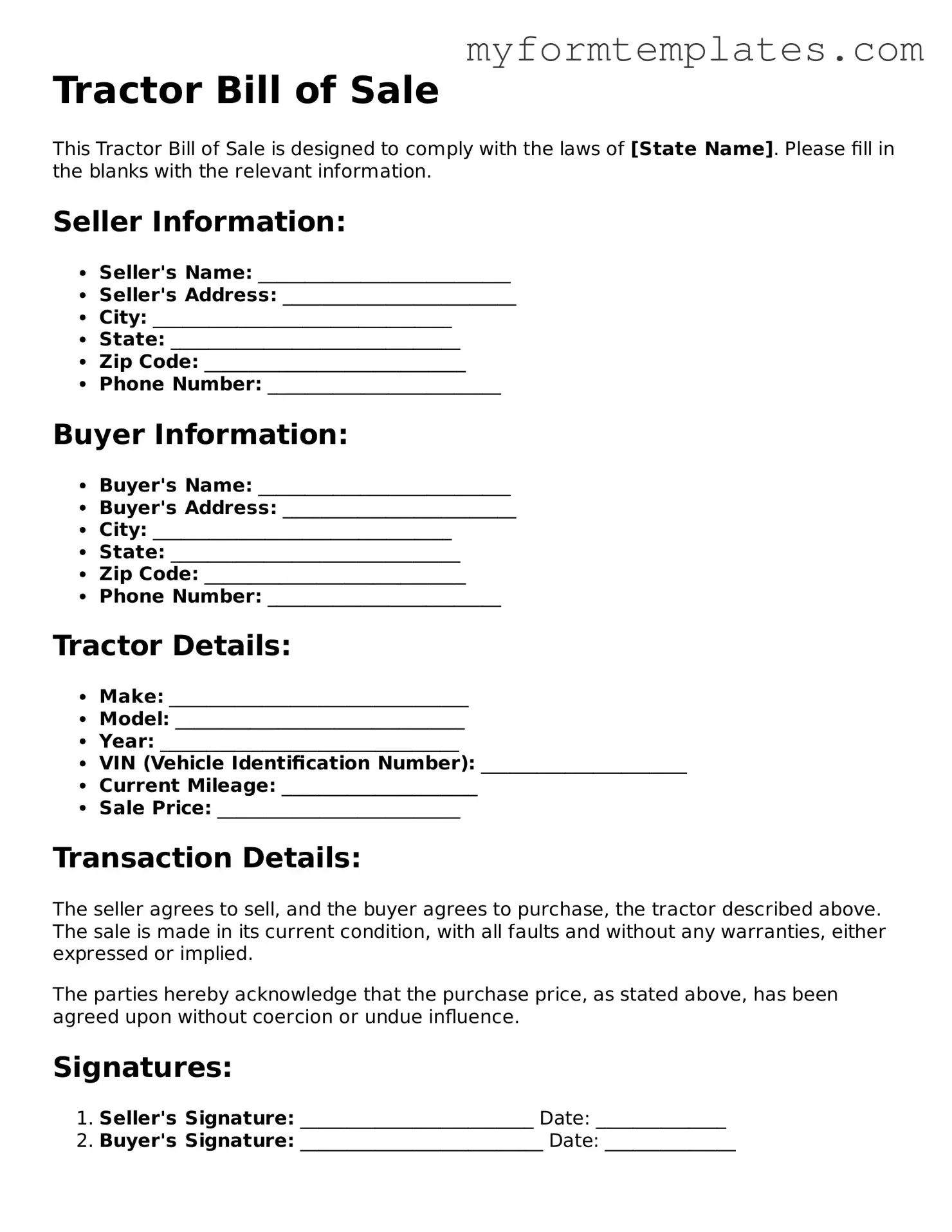 Tractor Bill of Sale Document