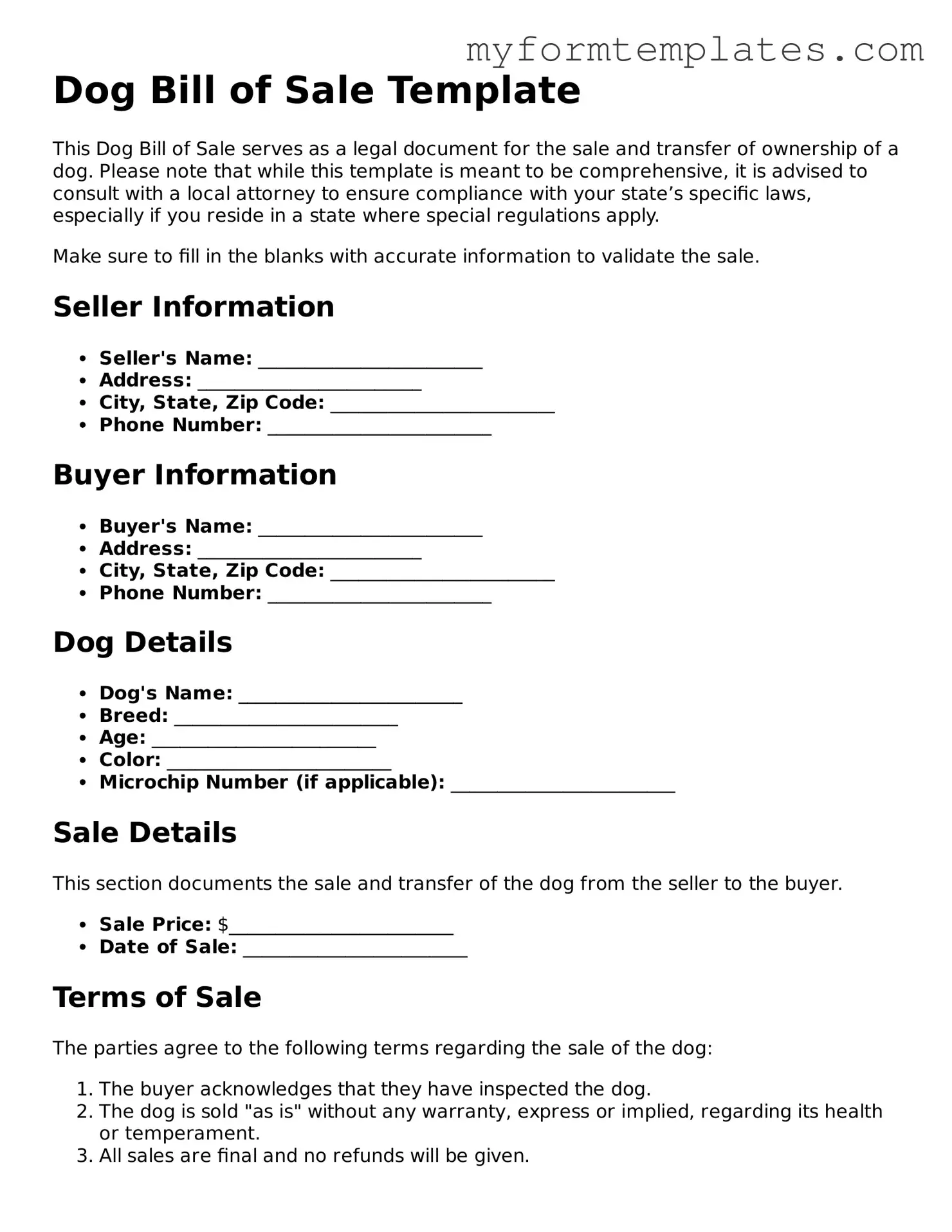 Dog Bill of Sale Document