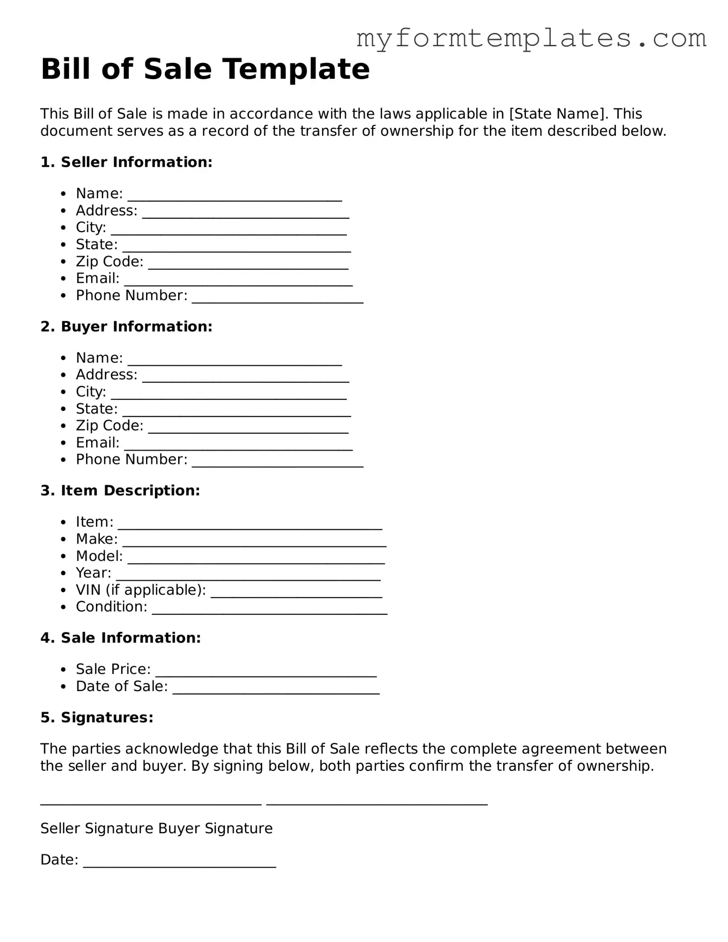 Bill of Sale Document