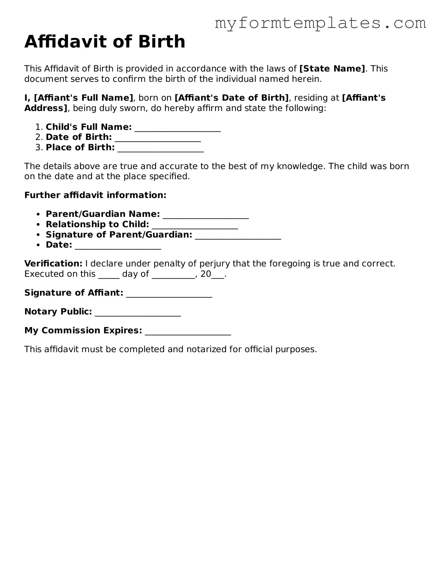 Affidavit of Birth Document