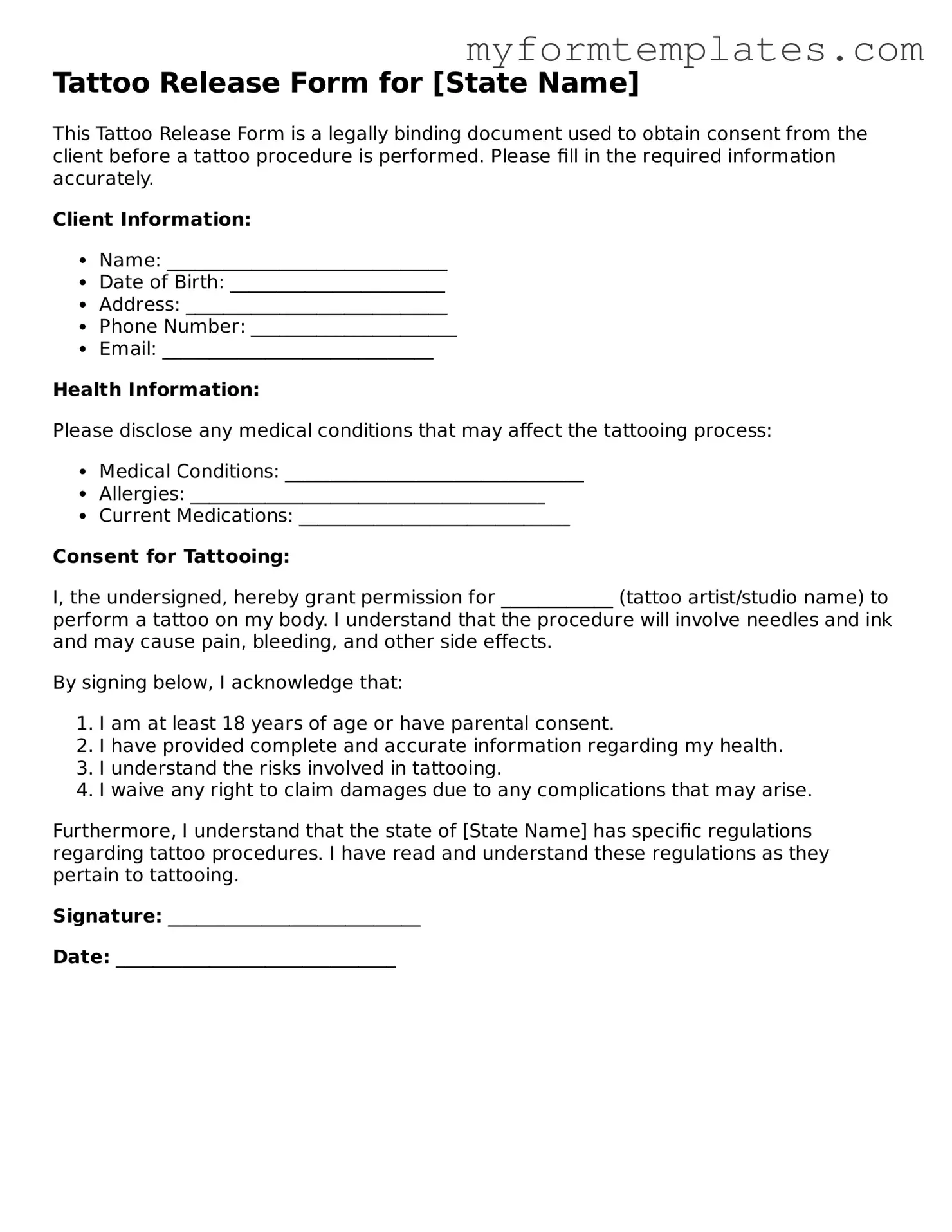 Tattoo Release Document