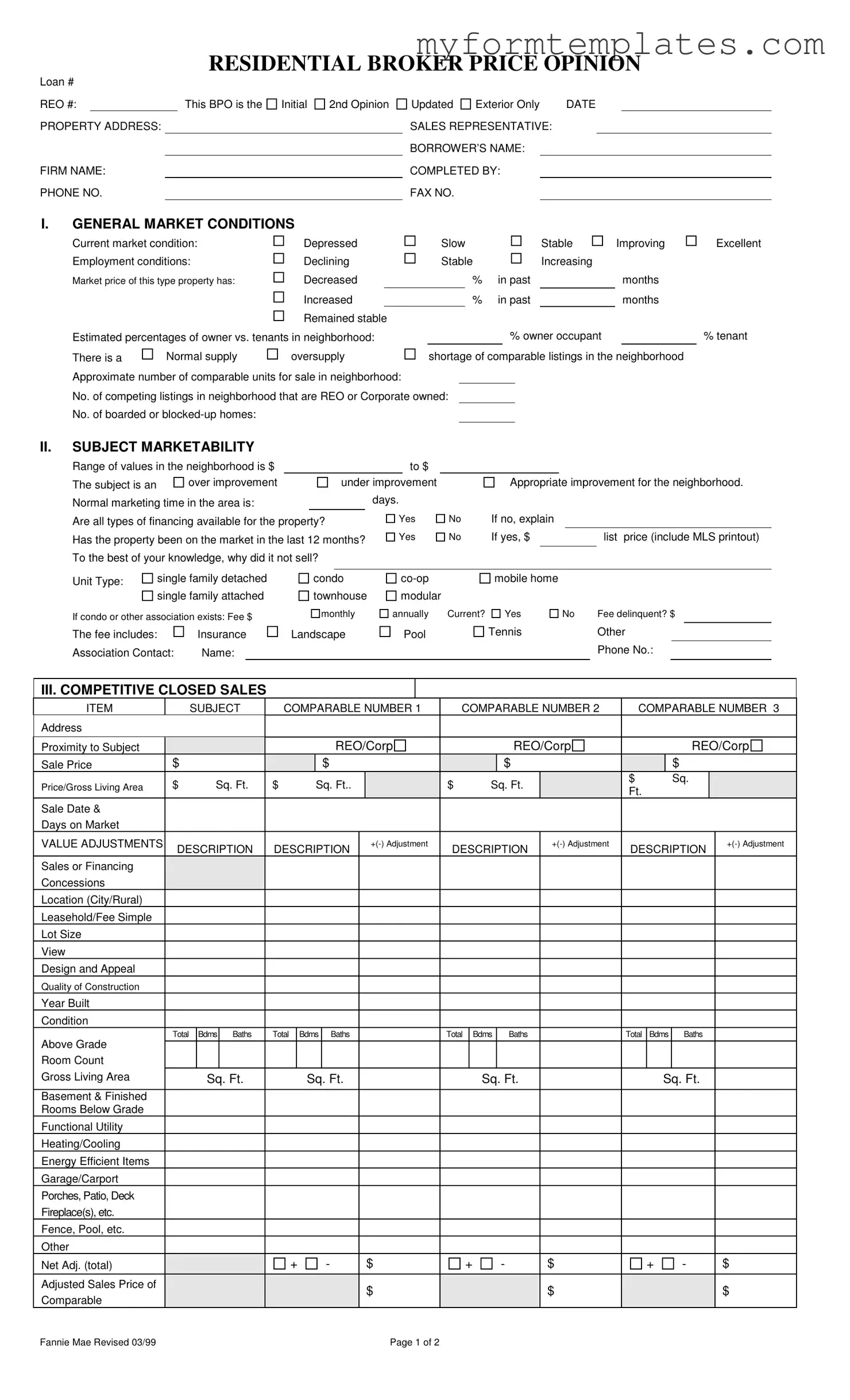 Official Broker Price Opinion Form in PDF
