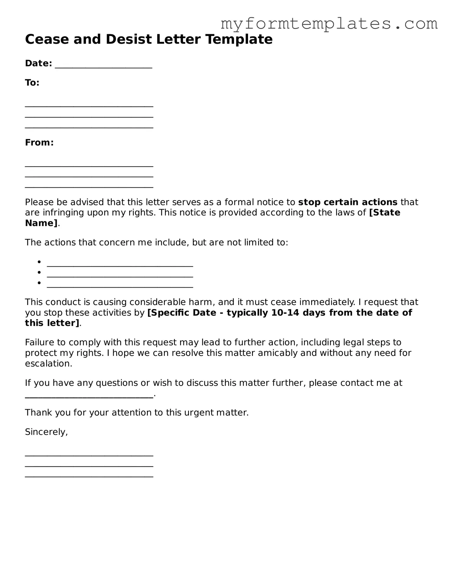 Cease and Desist Letter Document
