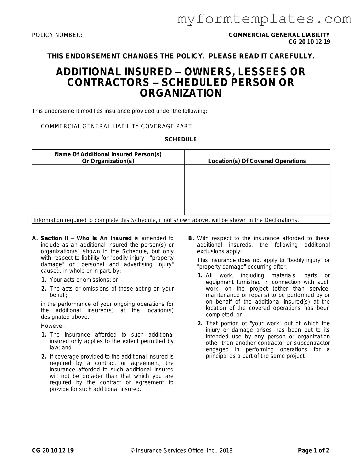Official Cg 20 10 07 04 Liability Endorsement Form in PDF