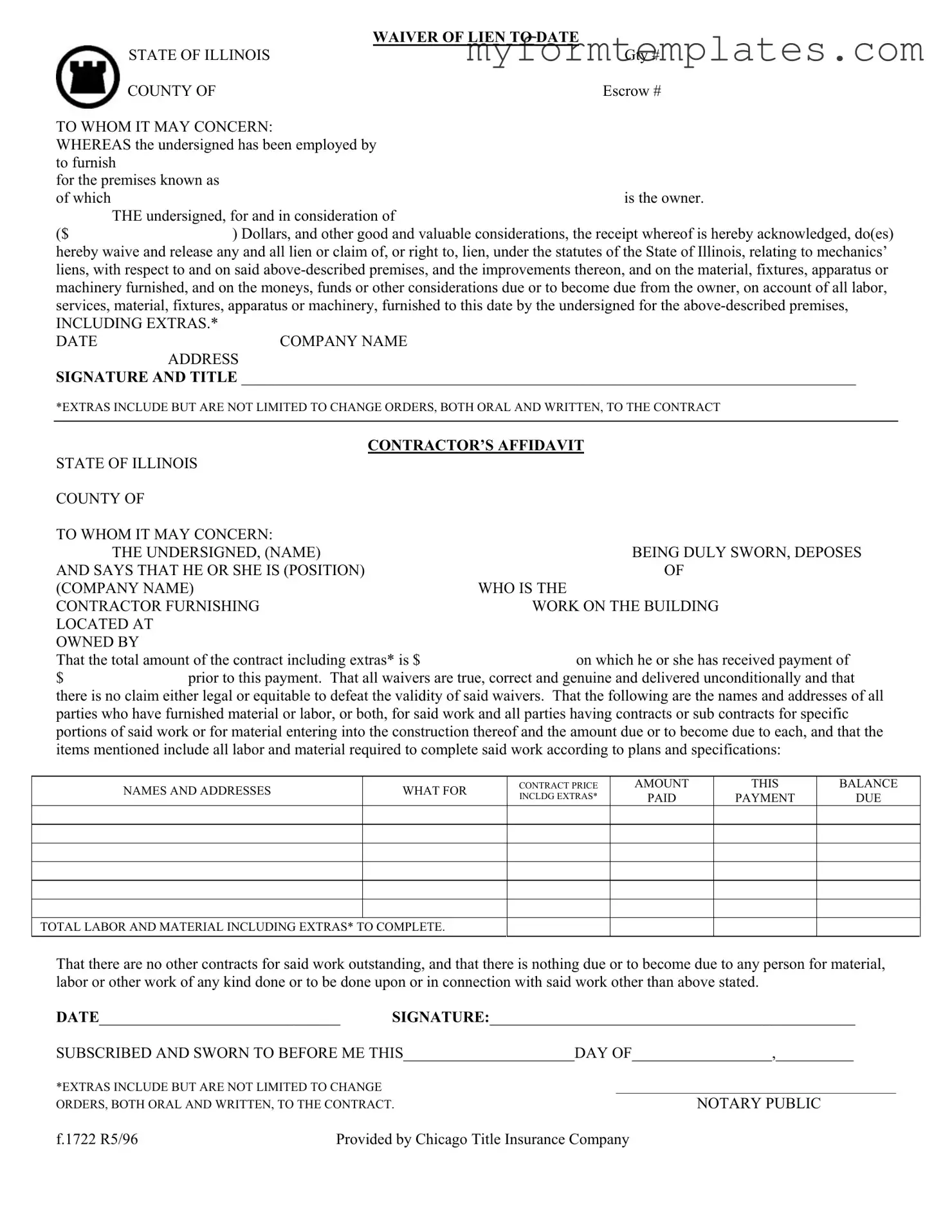 Official Chicago Title Waiver Format Form in PDF