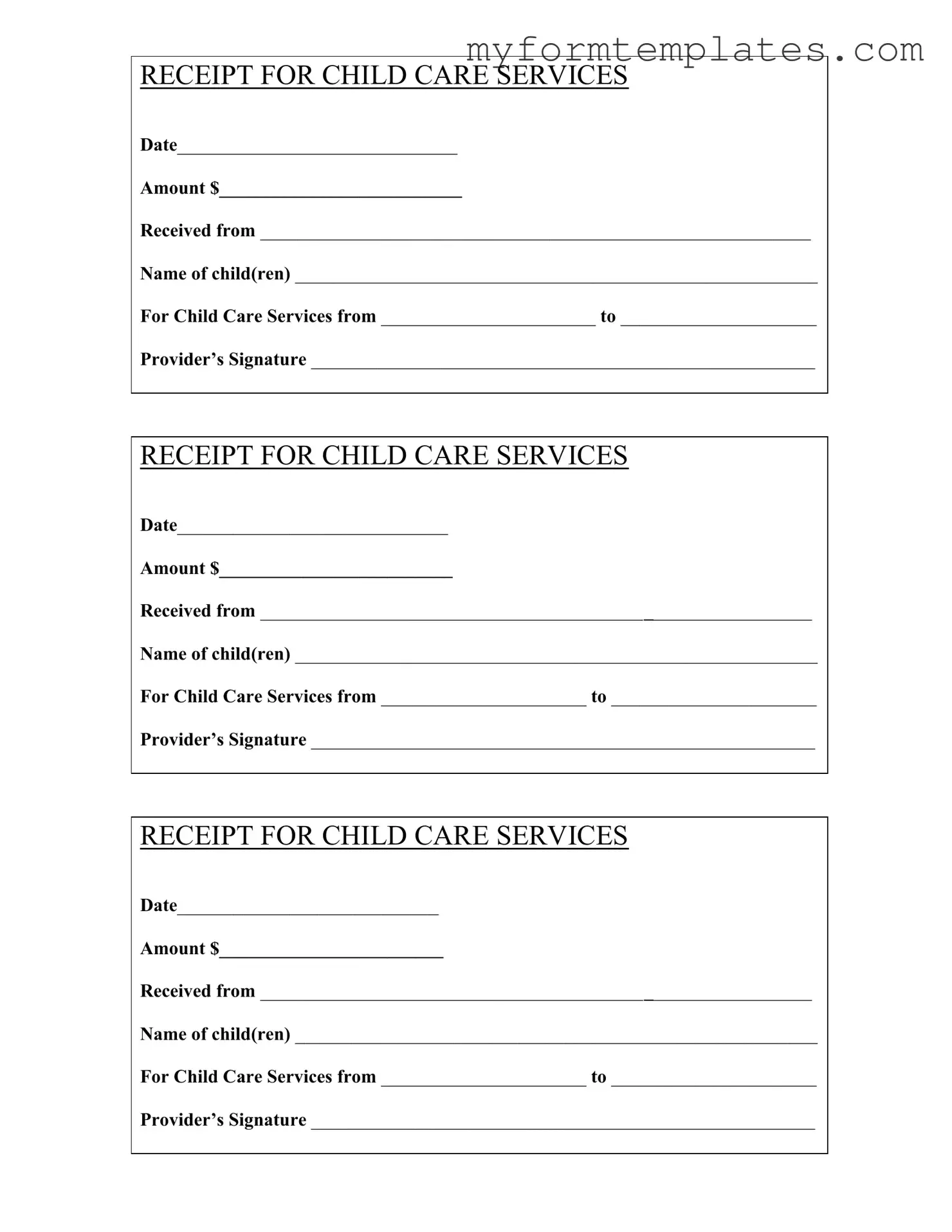 Official Childcare Receipt Form in PDF