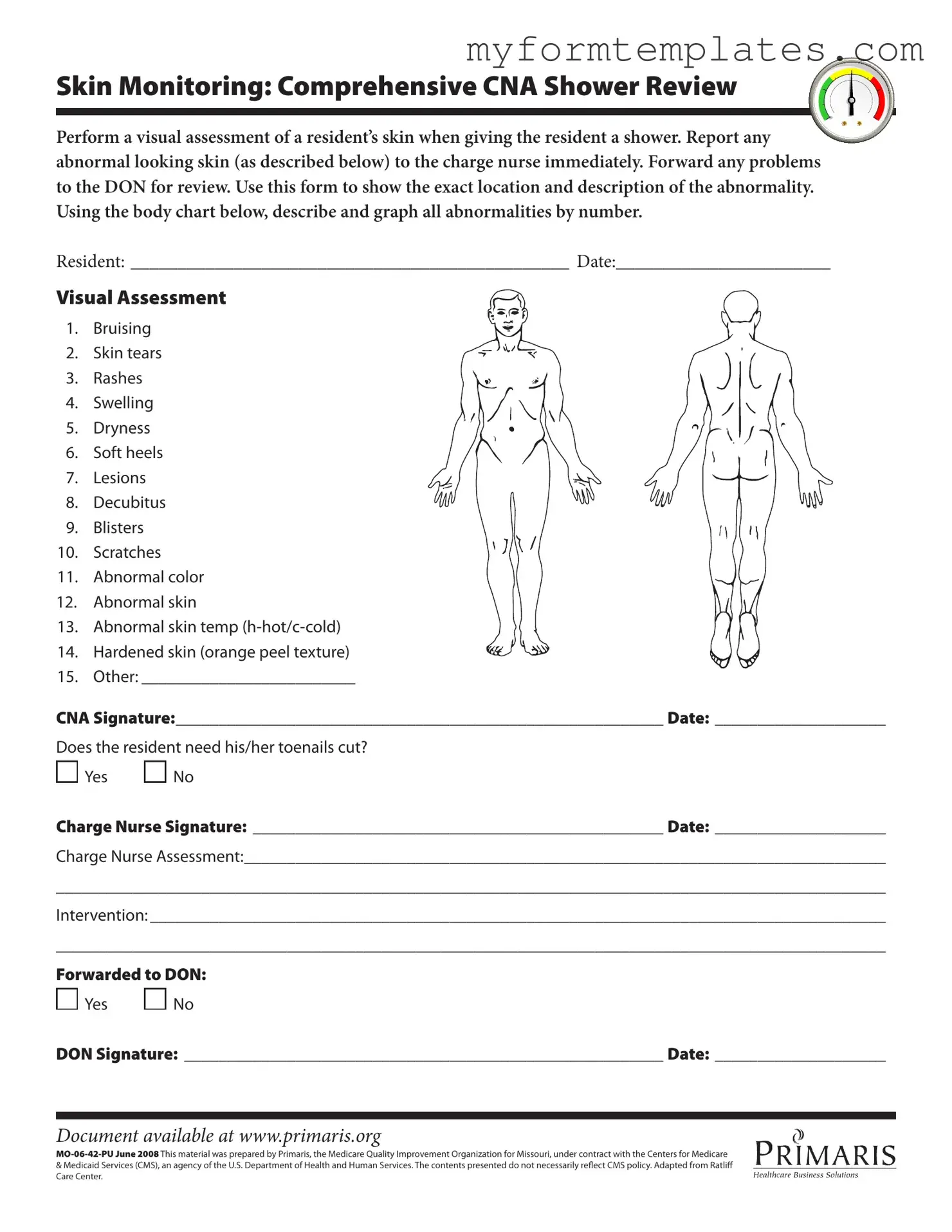Official Cna Shower Sheets Form in PDF