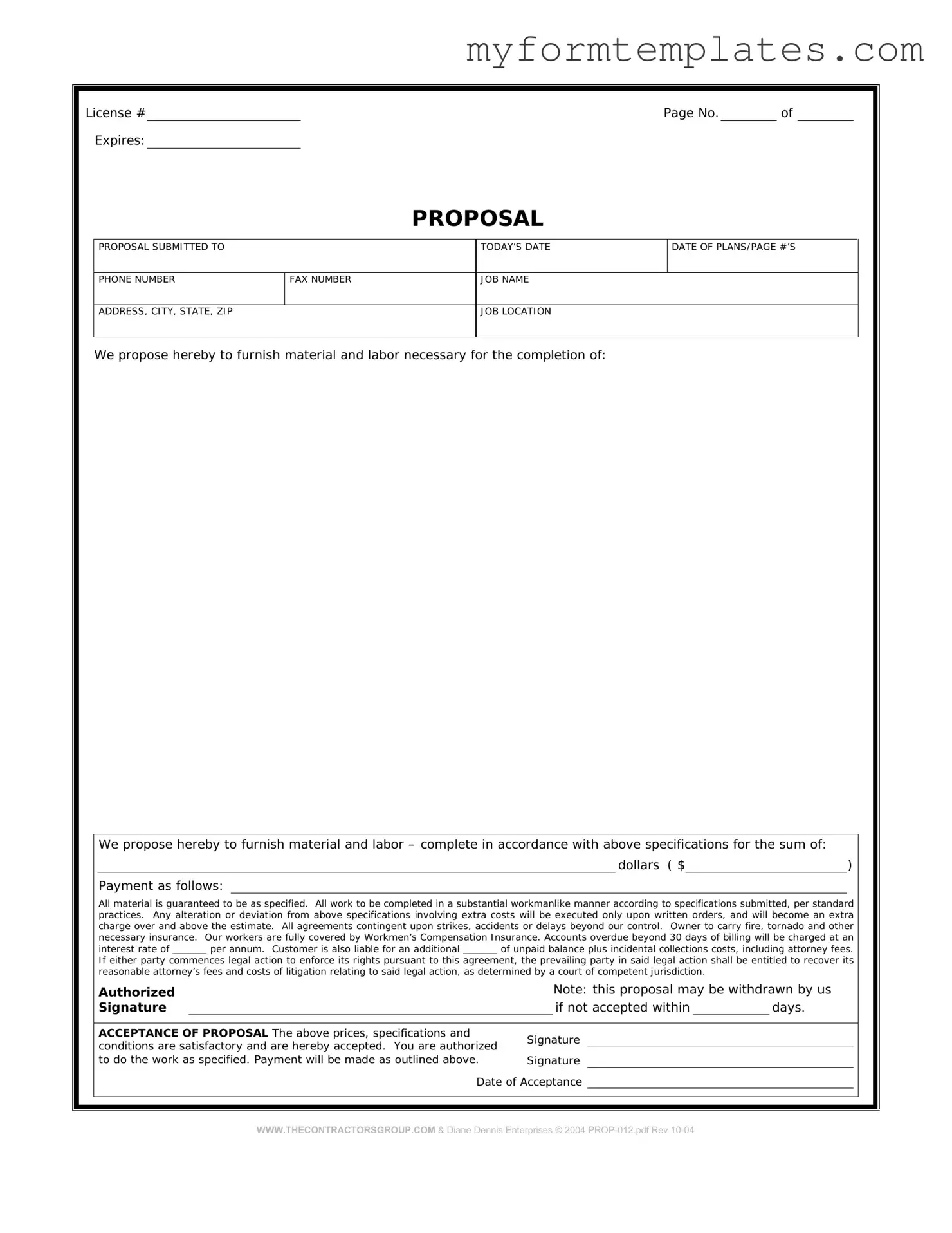 Official Construction proposal form Form in PDF