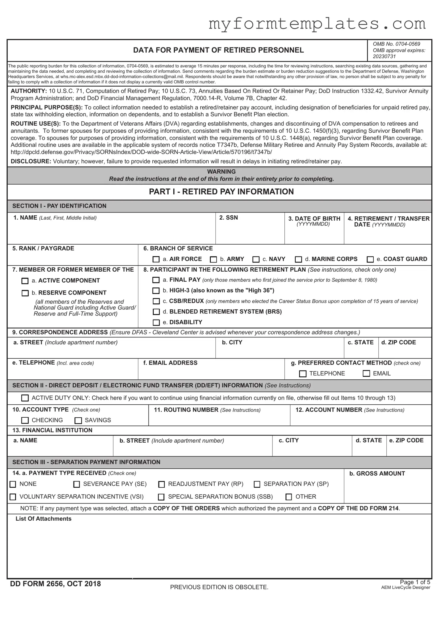 Official DD 2656 Form in PDF