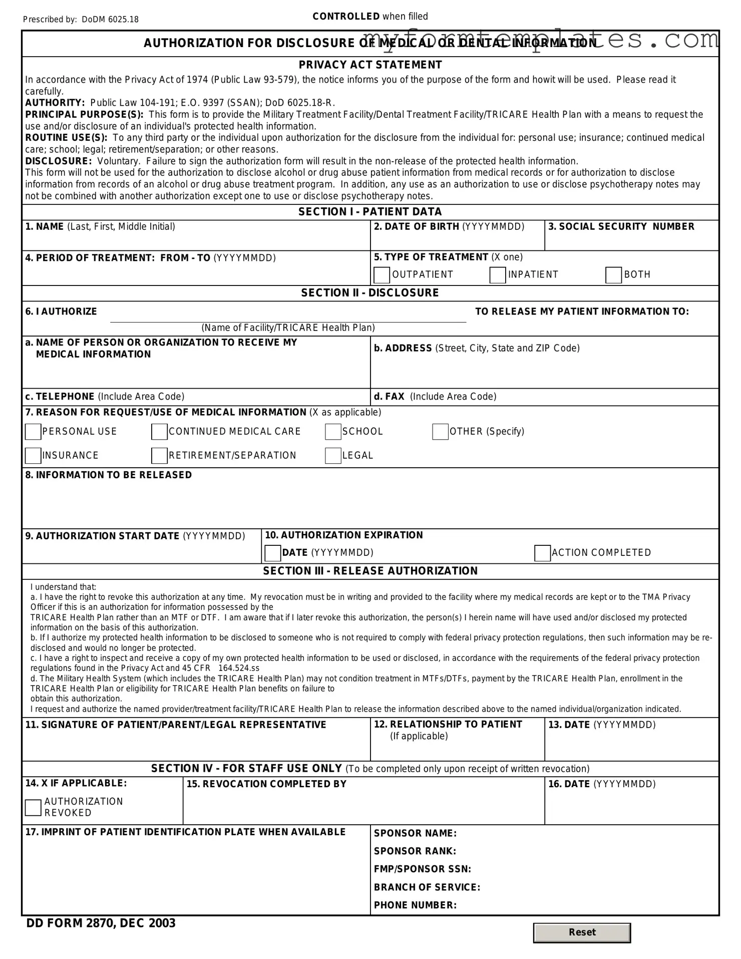 Official DD 2870 Form in PDF