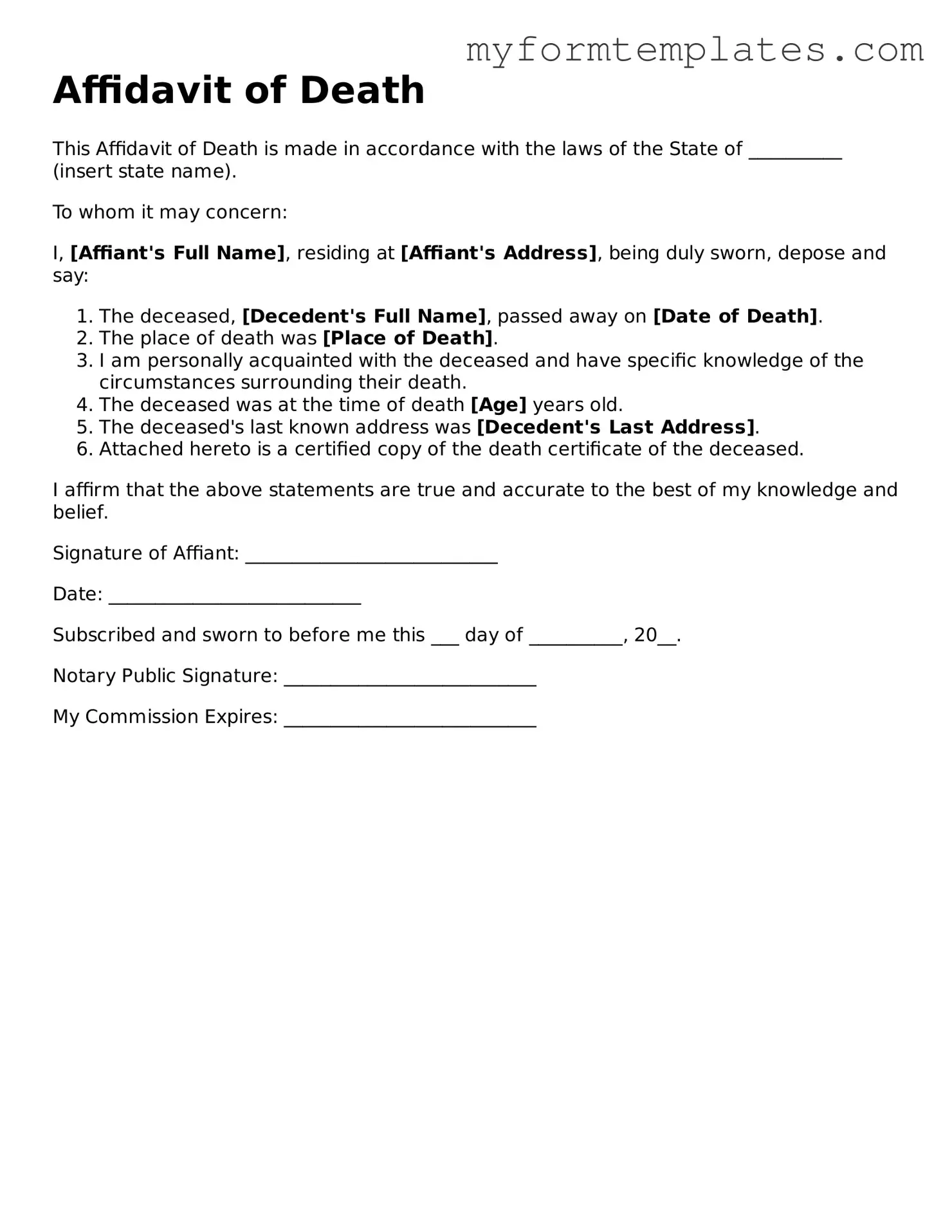 Affidavit of Death Document