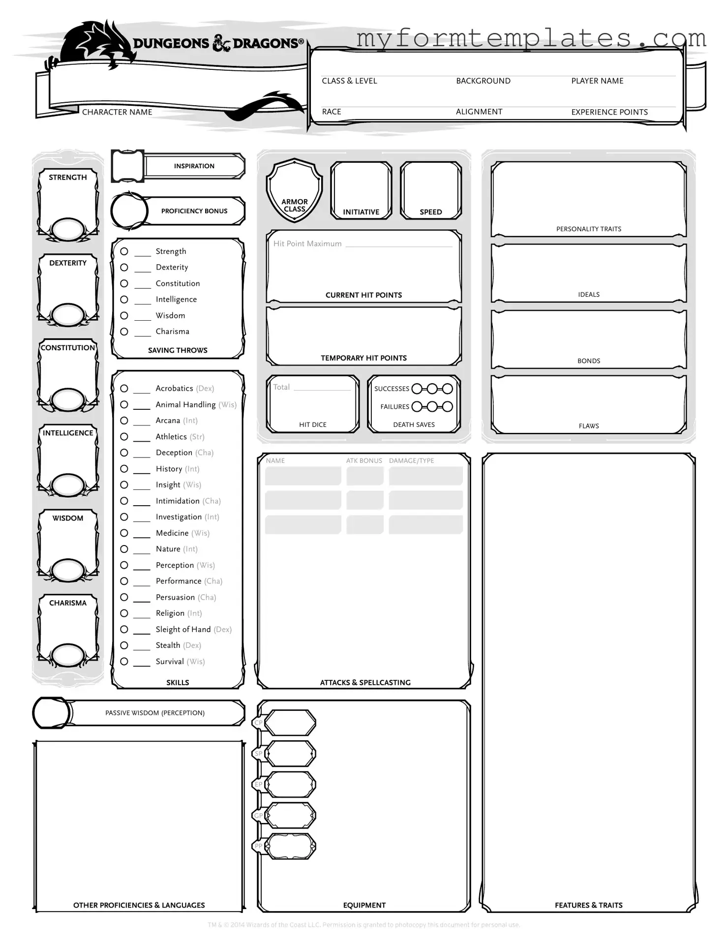 Official Dnd Character Sheet Form in PDF