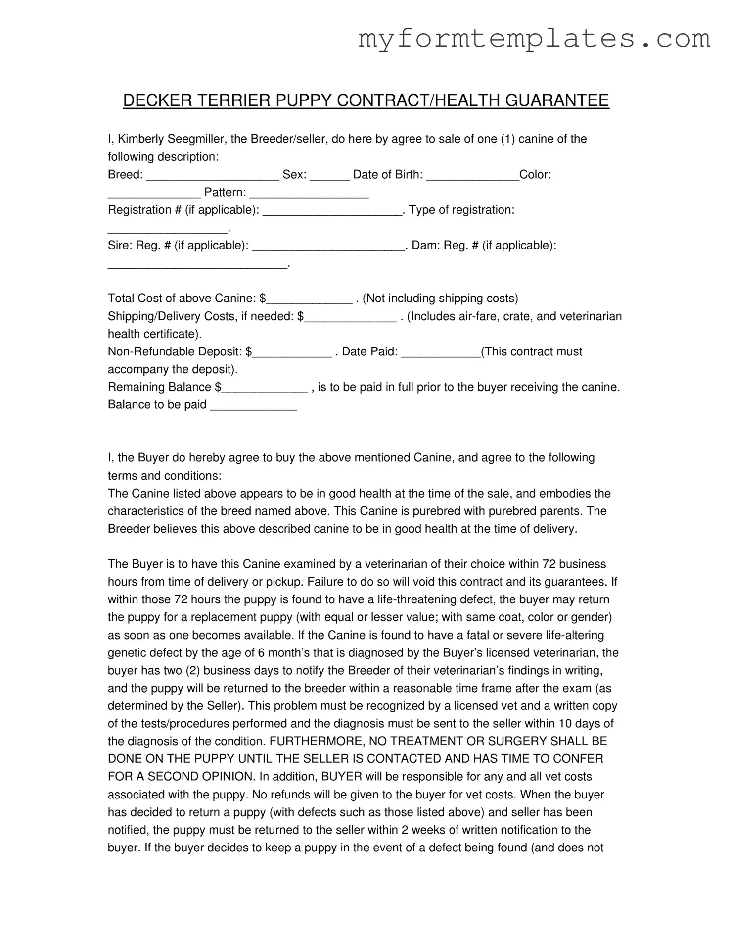Official Health Guarantee Form in PDF