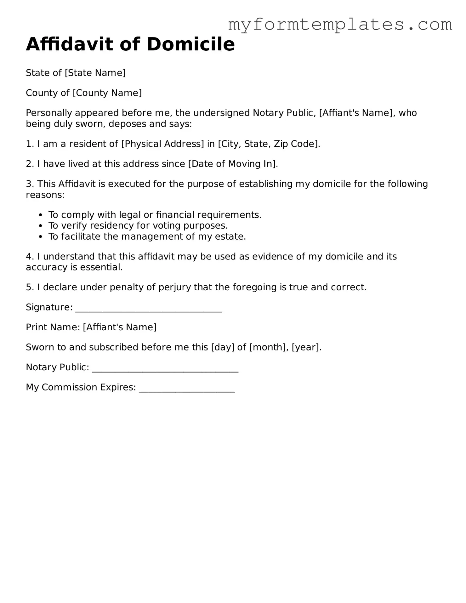 Affidavit of Domicile Document