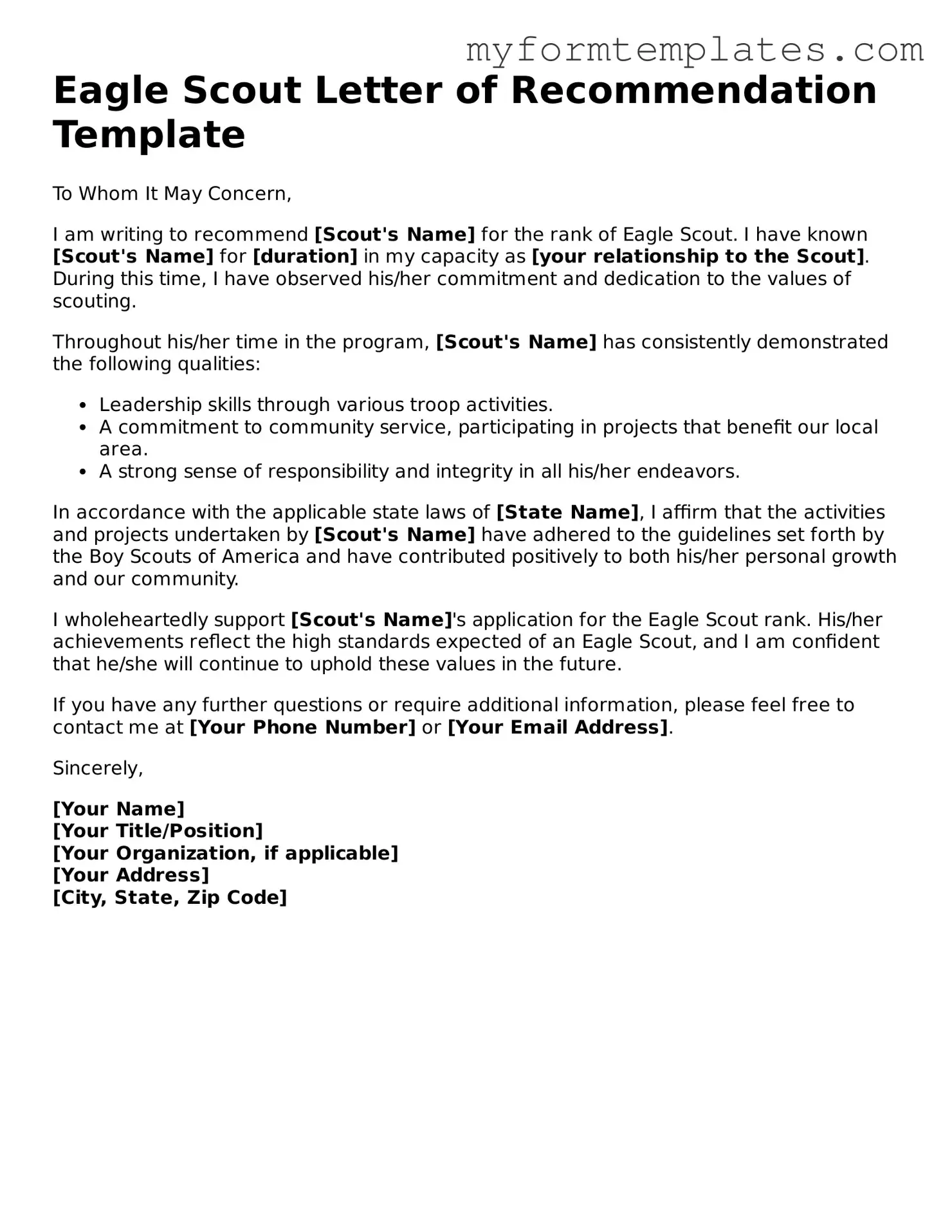 Eagle Scout Letter of Recommendation Document