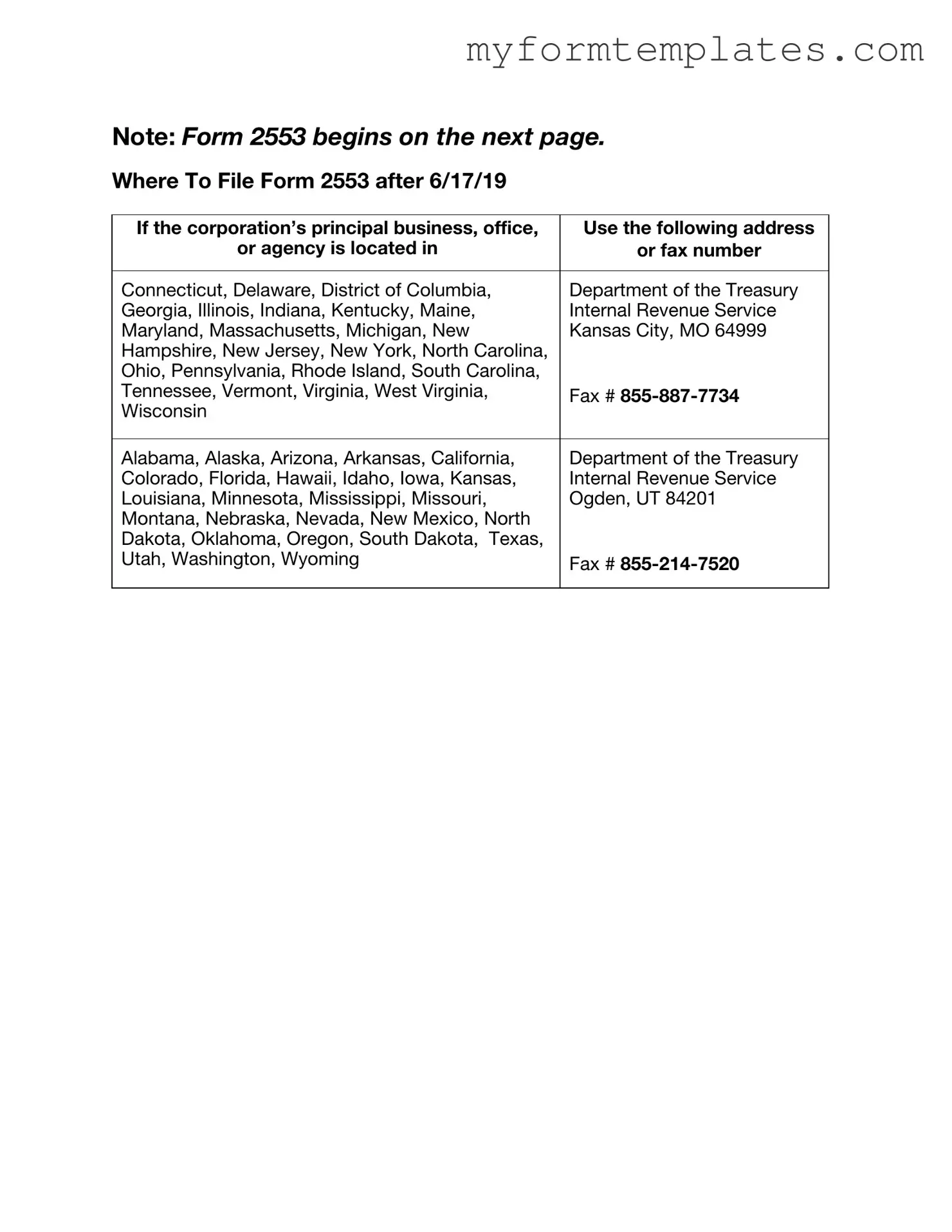 Official IRS 2553 Form in PDF