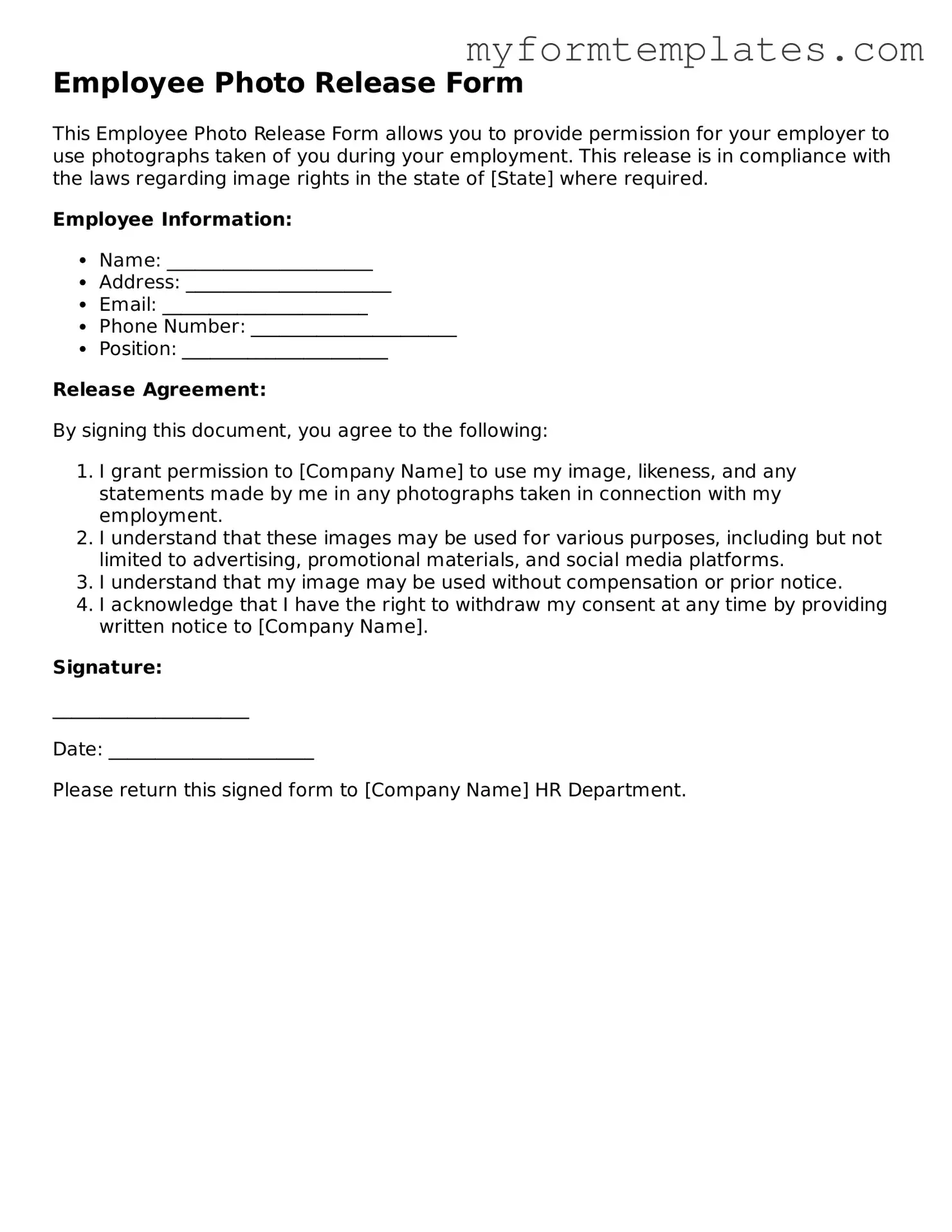Employee Photo Release Document