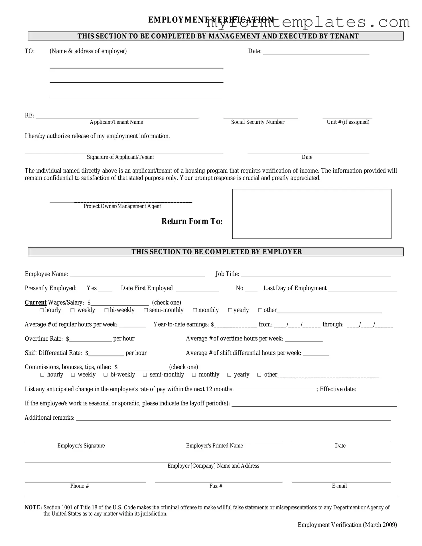 Official Employment verification form Form in PDF