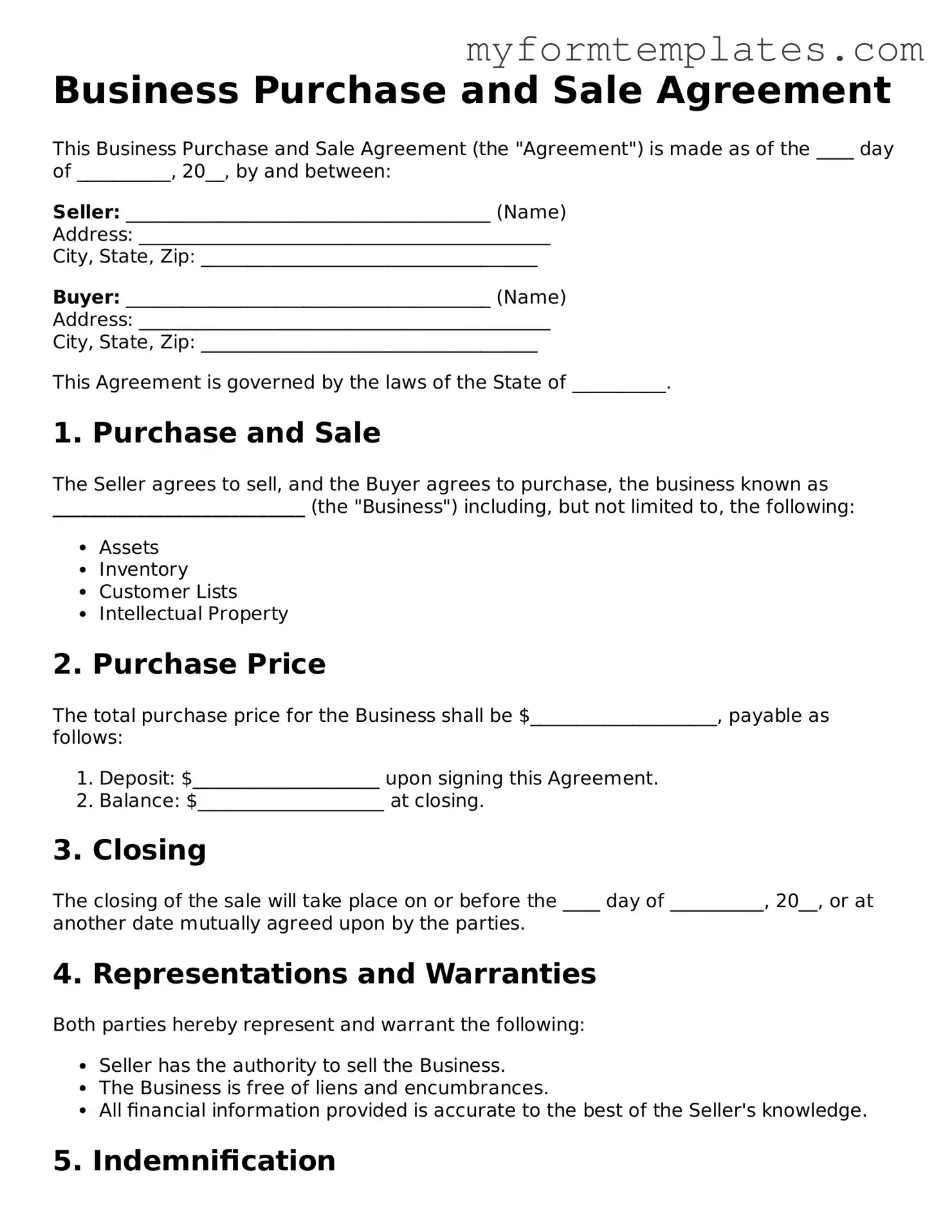 Business Purchase and Sale Agreement Document