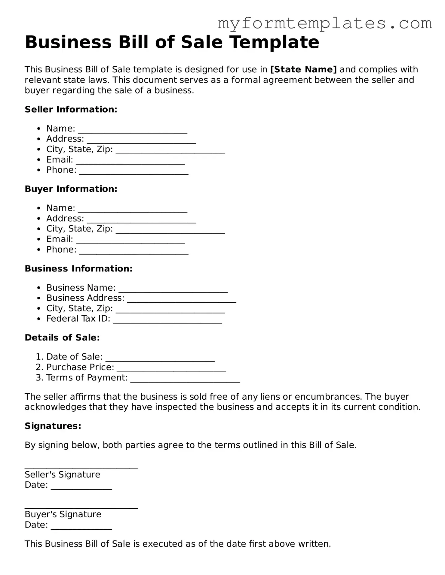 Business Bill of Sale Document