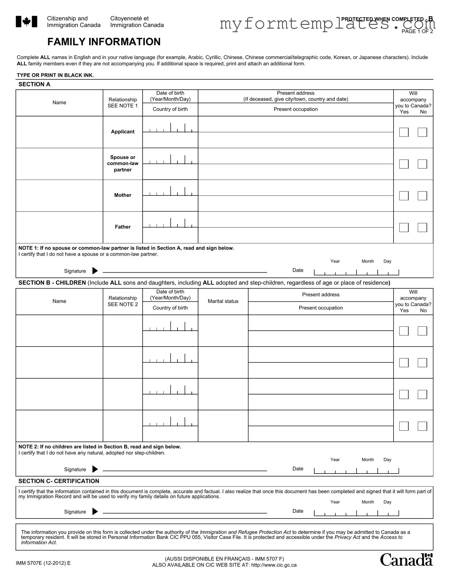 Official Imm5707 Form in PDF