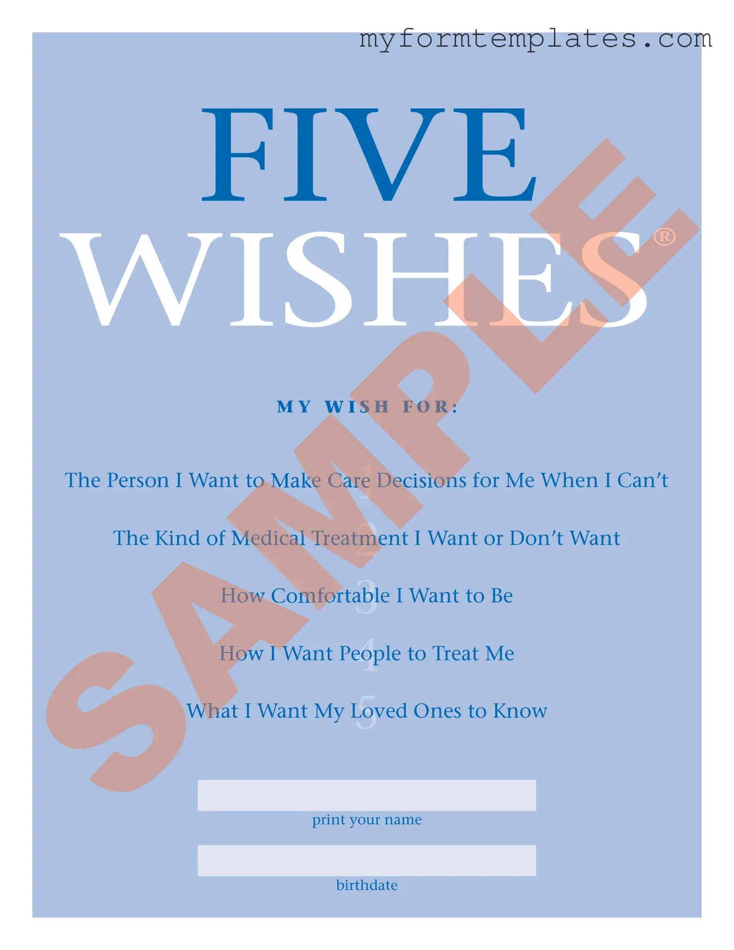 Official 5 Wishes Document Form in PDF