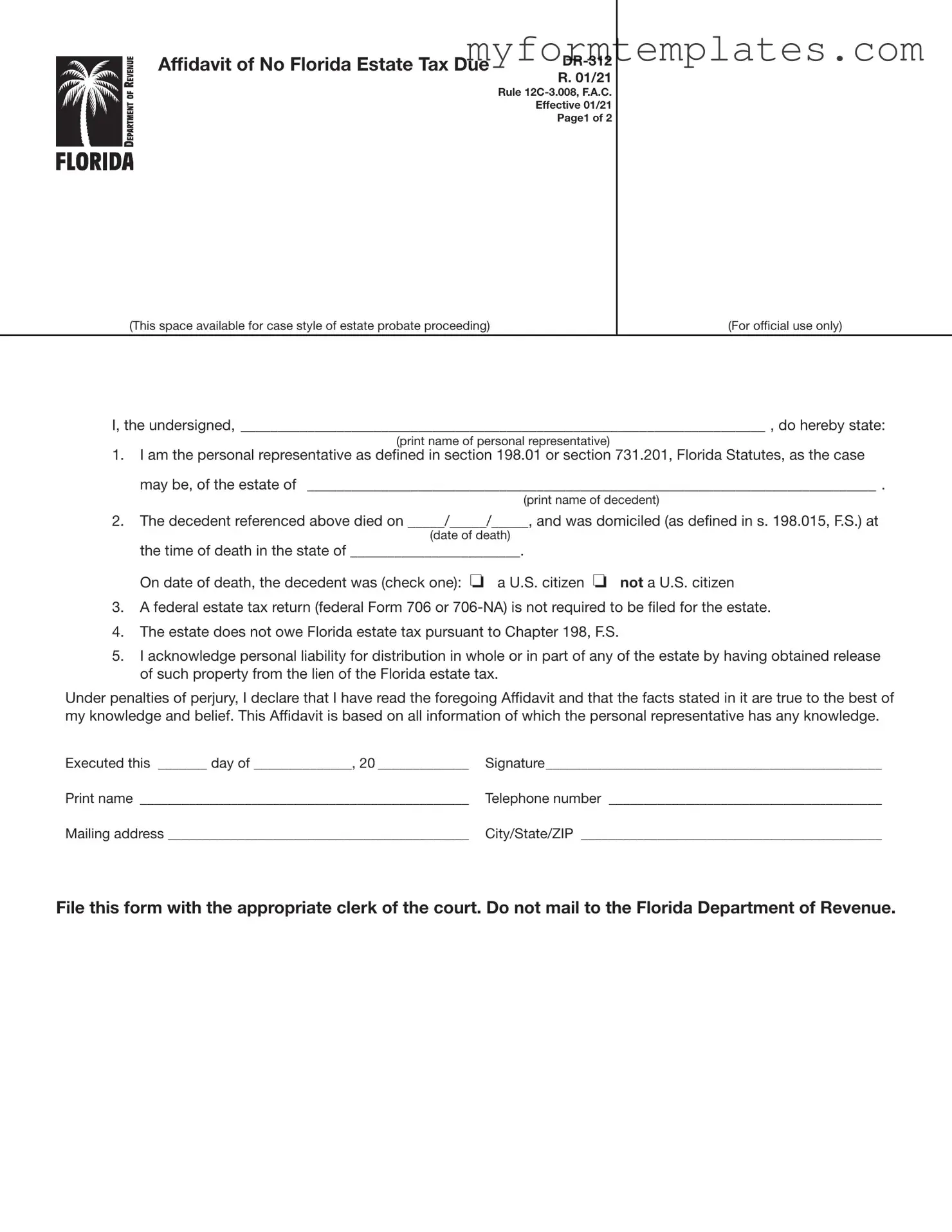 Official Fl Dr 312 Form in PDF