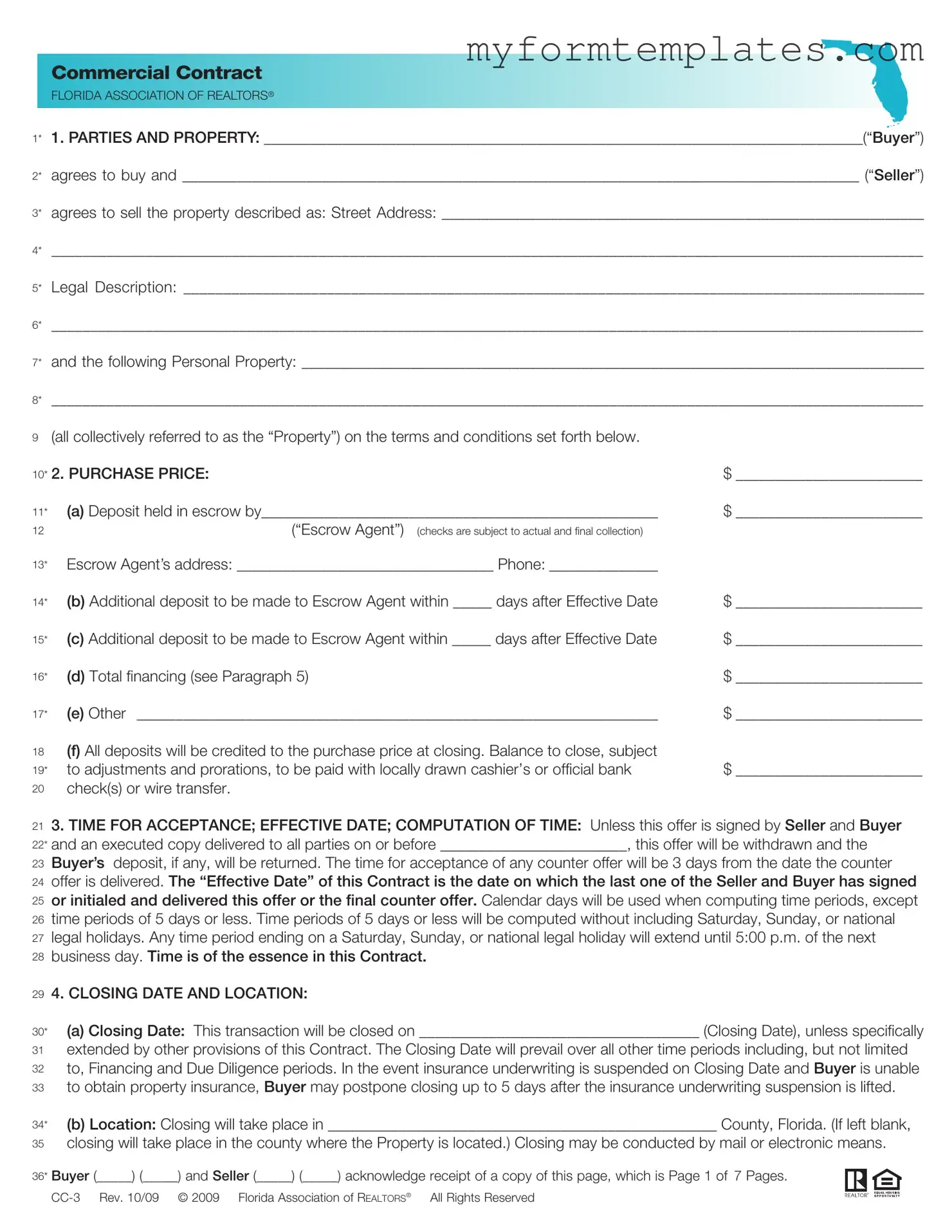 Official Florida Commercial Contract Form in PDF