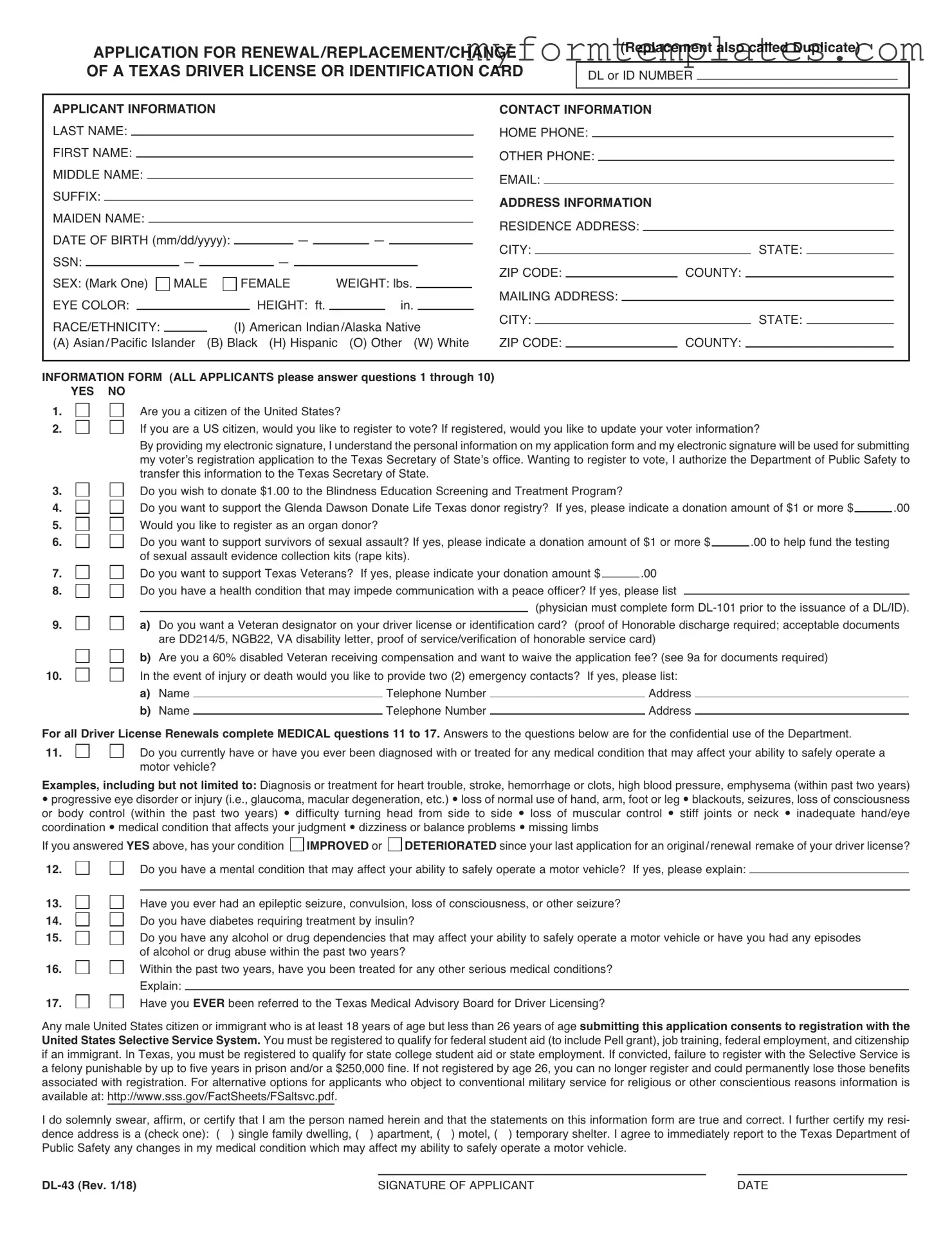 Official DL-43 Form in PDF