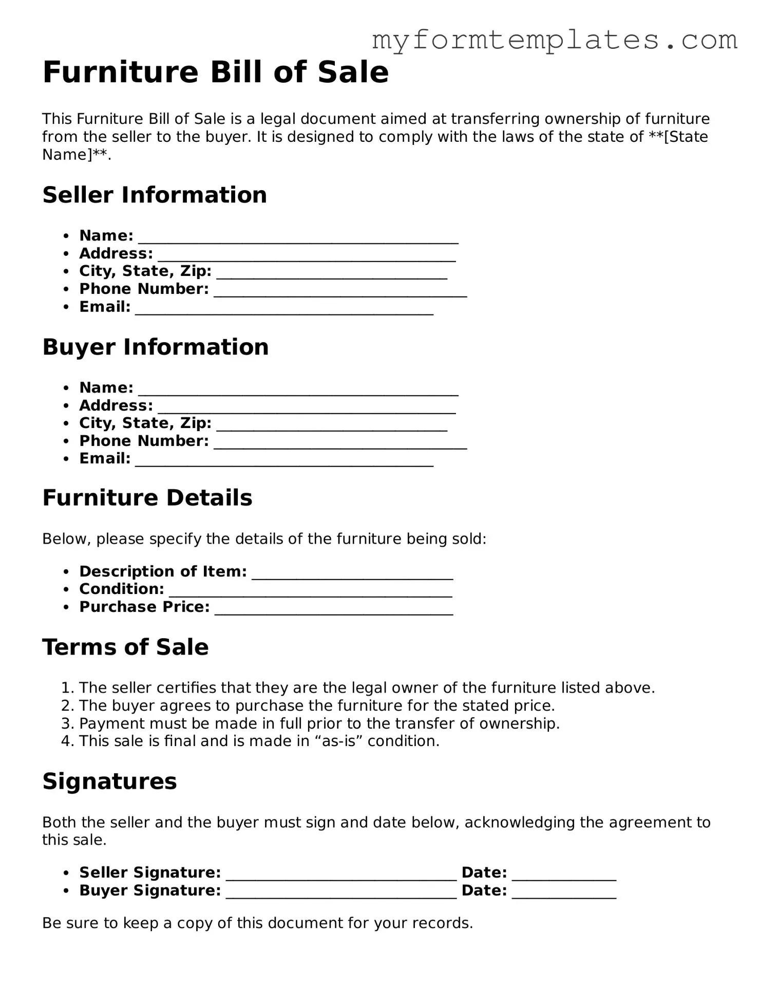 Furniture Bill of Sale Document