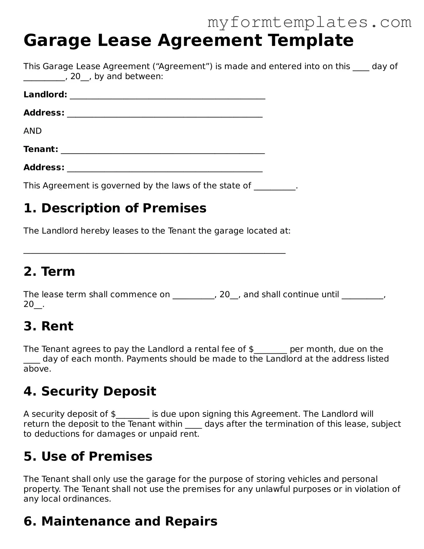 Garage Lease Agreement Document