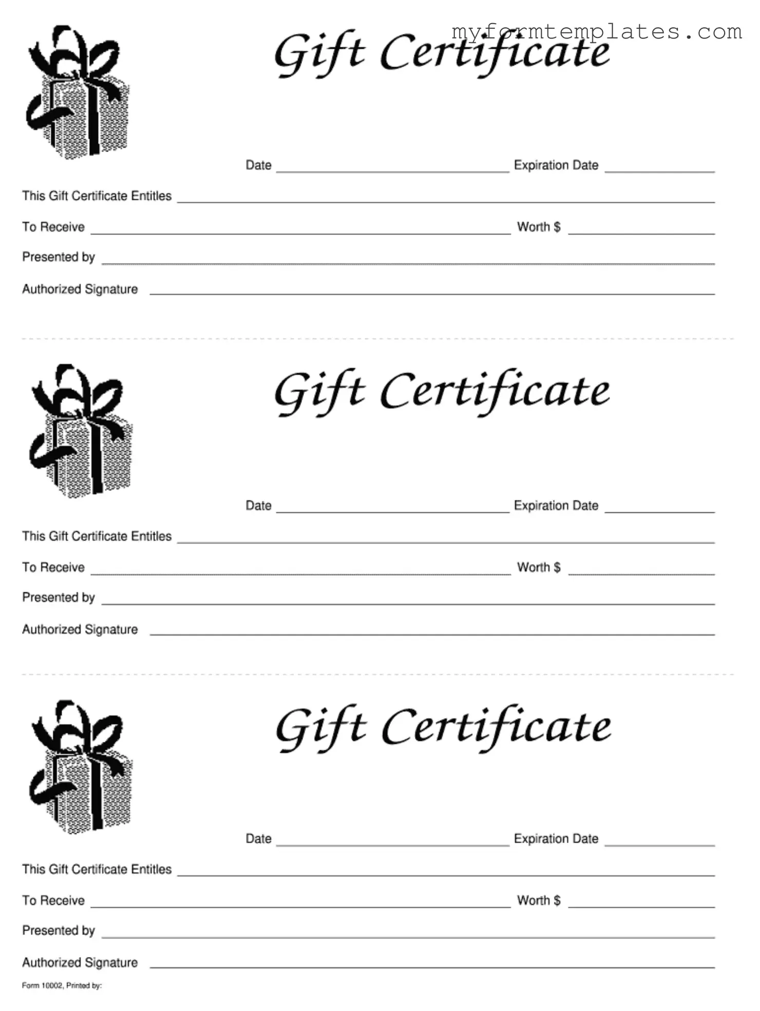 Official Gift Certificate Form in PDF