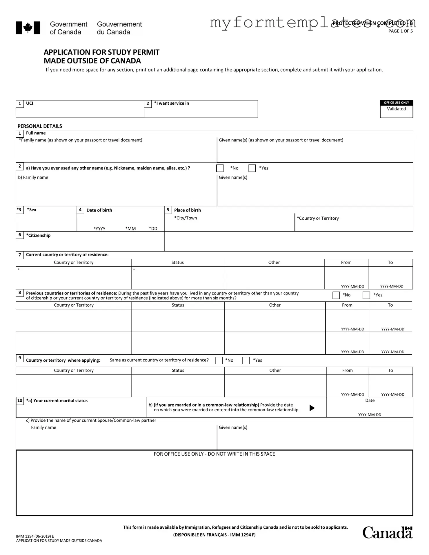 Official Imm 1294 Form in PDF