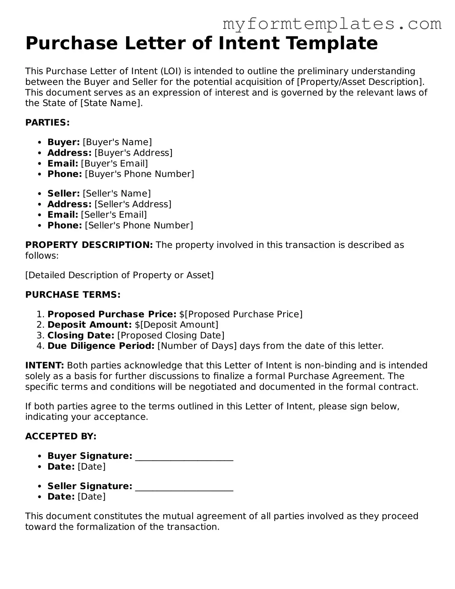 Purchase Letter of Intent Document