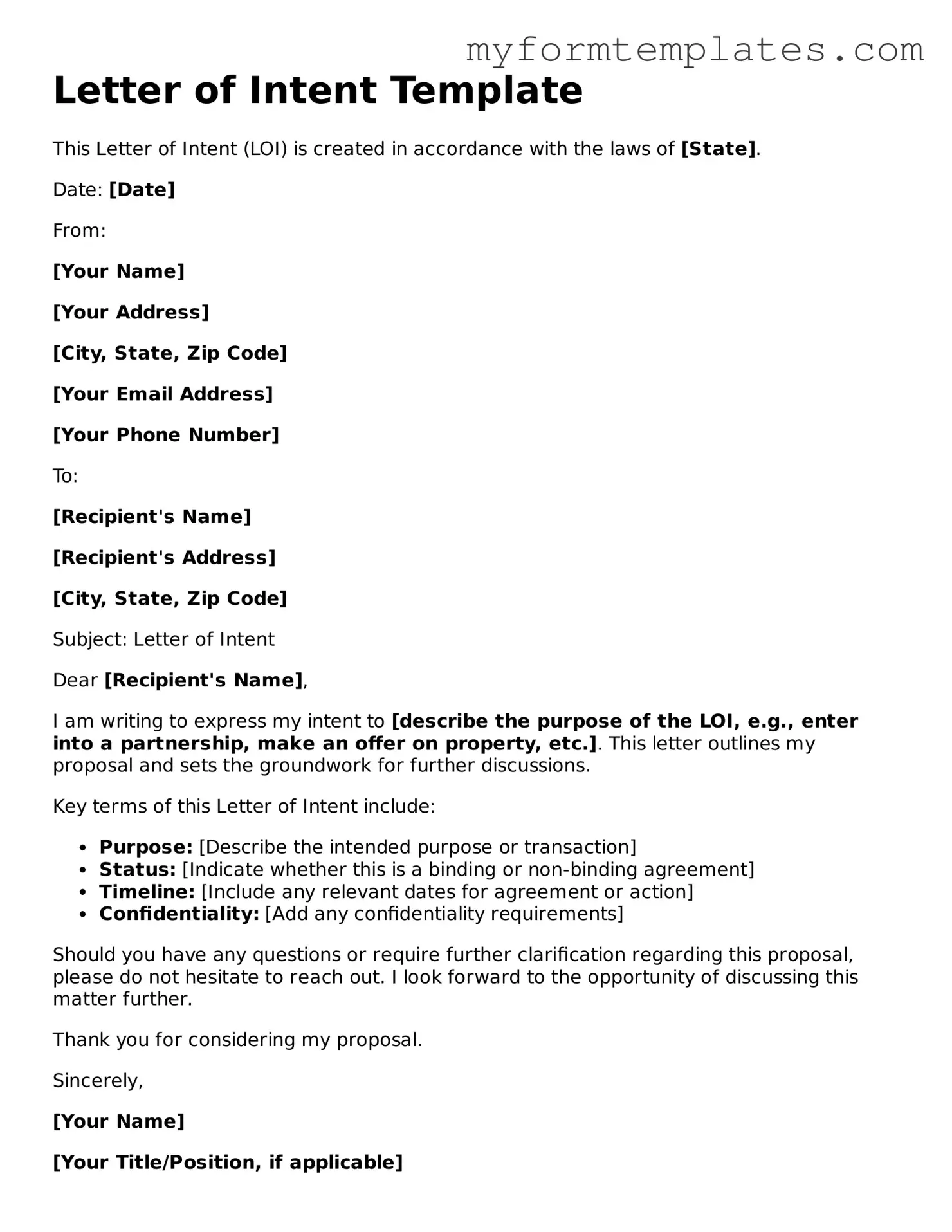 Letter of Intent Document