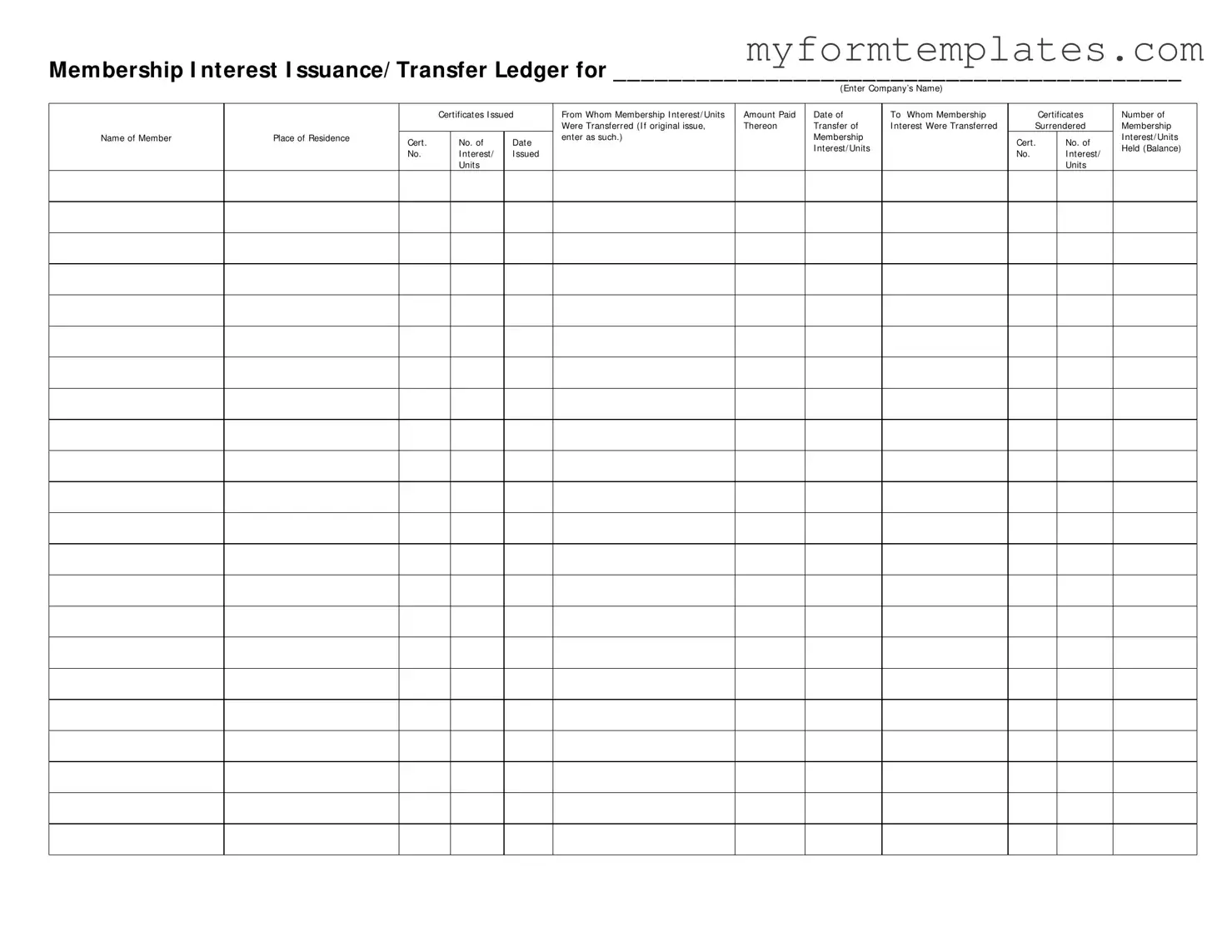 Official Membership Ledger Form in PDF