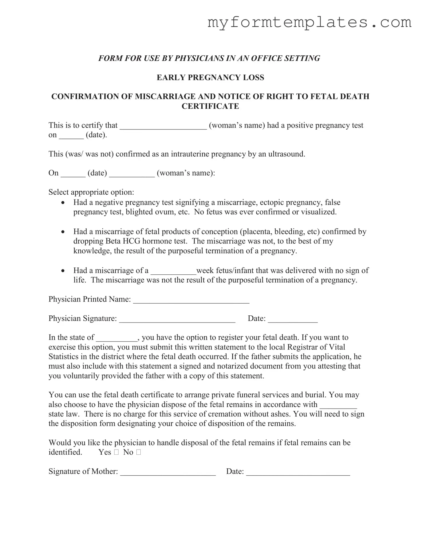 Official Miscarriage Discharge Paper Form in PDF