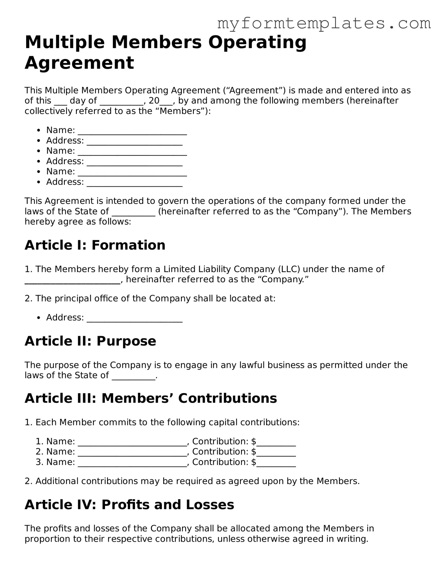 Multiple Members Operating Agreement Document